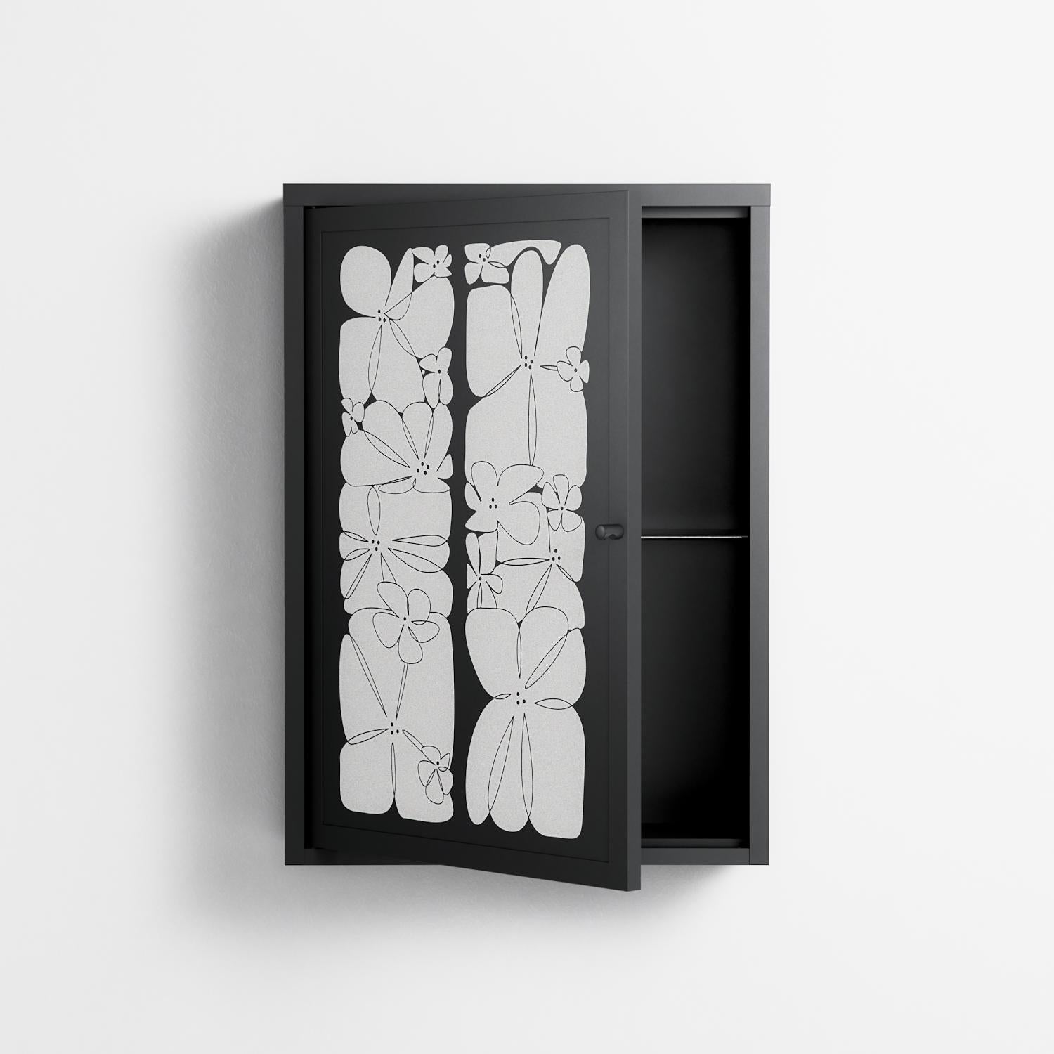 White Flowers - Wall Cabinet - Konrad Blaszczyk - Antracite - Overlay Metal