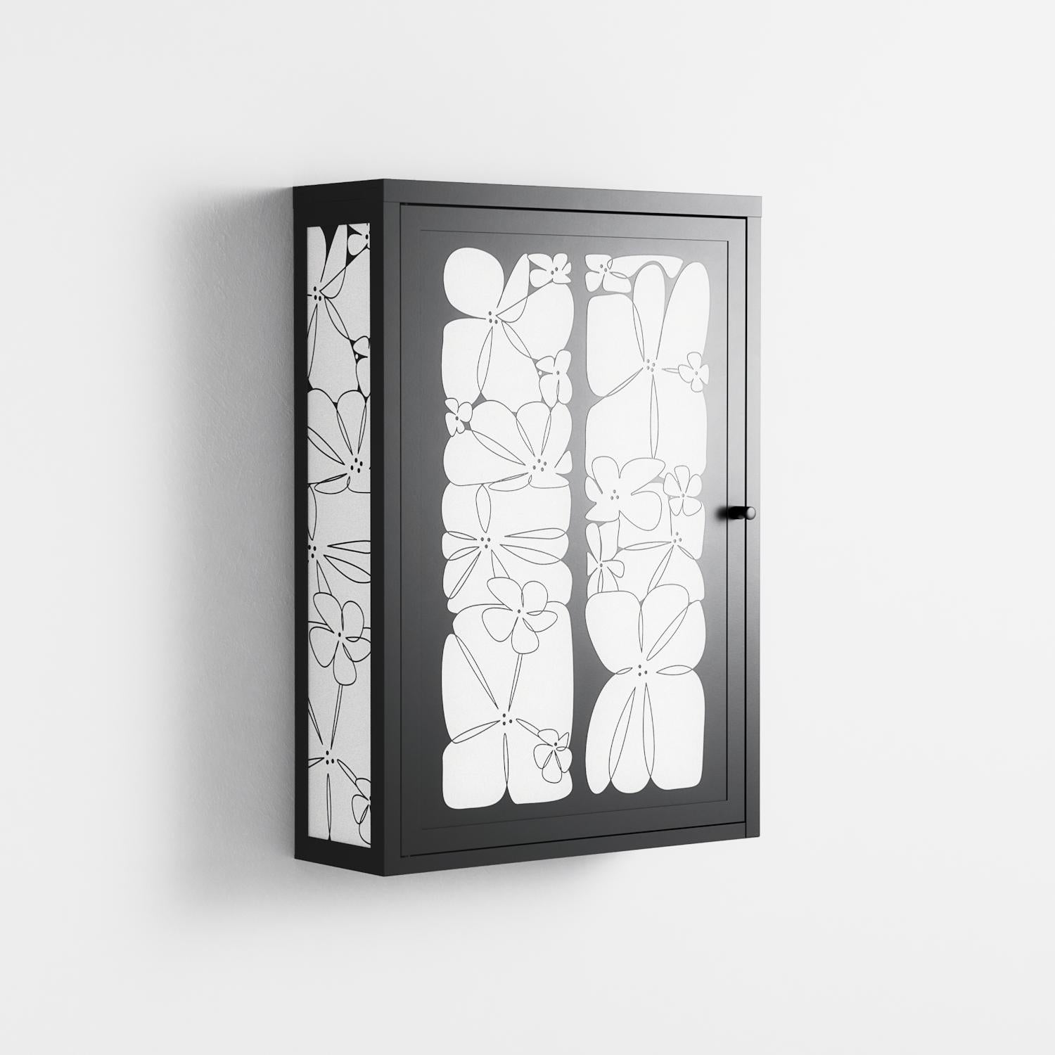 White Flowers - Wall Cabinet - Konrad Blaszczyk - Antracite - Overlay Metal
