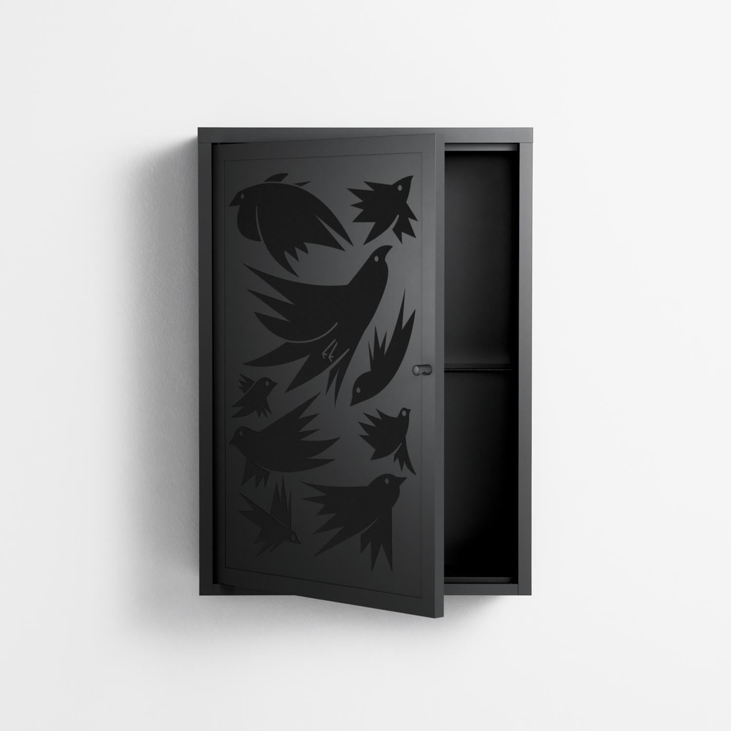 Black Birds - Wall Cabinet - Konrad Blaszczyk - Antracite - Overlay Metal
