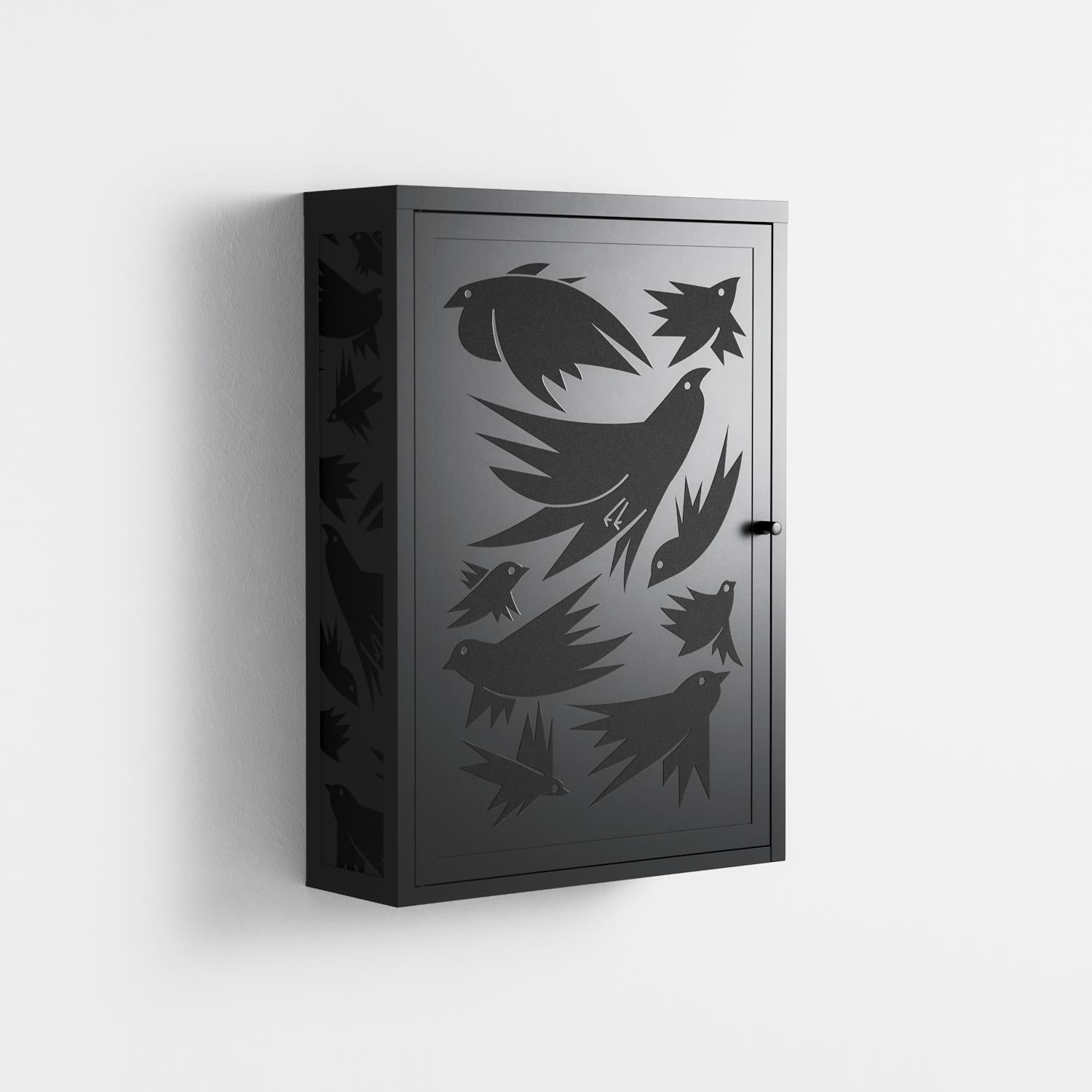 Black Birds - Wall Cabinet - Konrad Blaszczyk - Antracite - Overlay Metal