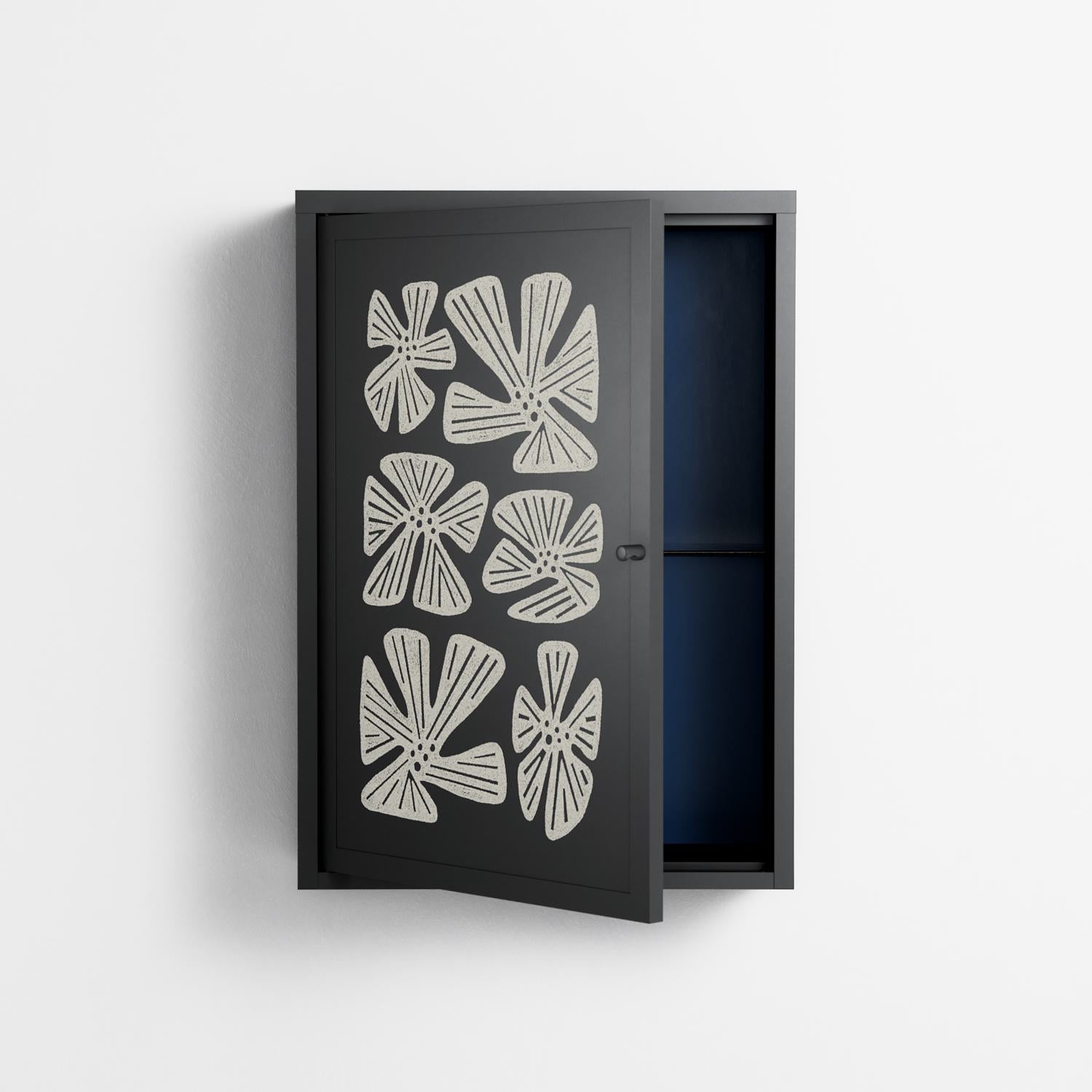 Blue Flower - Wall Cabinet - Magdalena Marchocka - Antracite - Overlay Metal