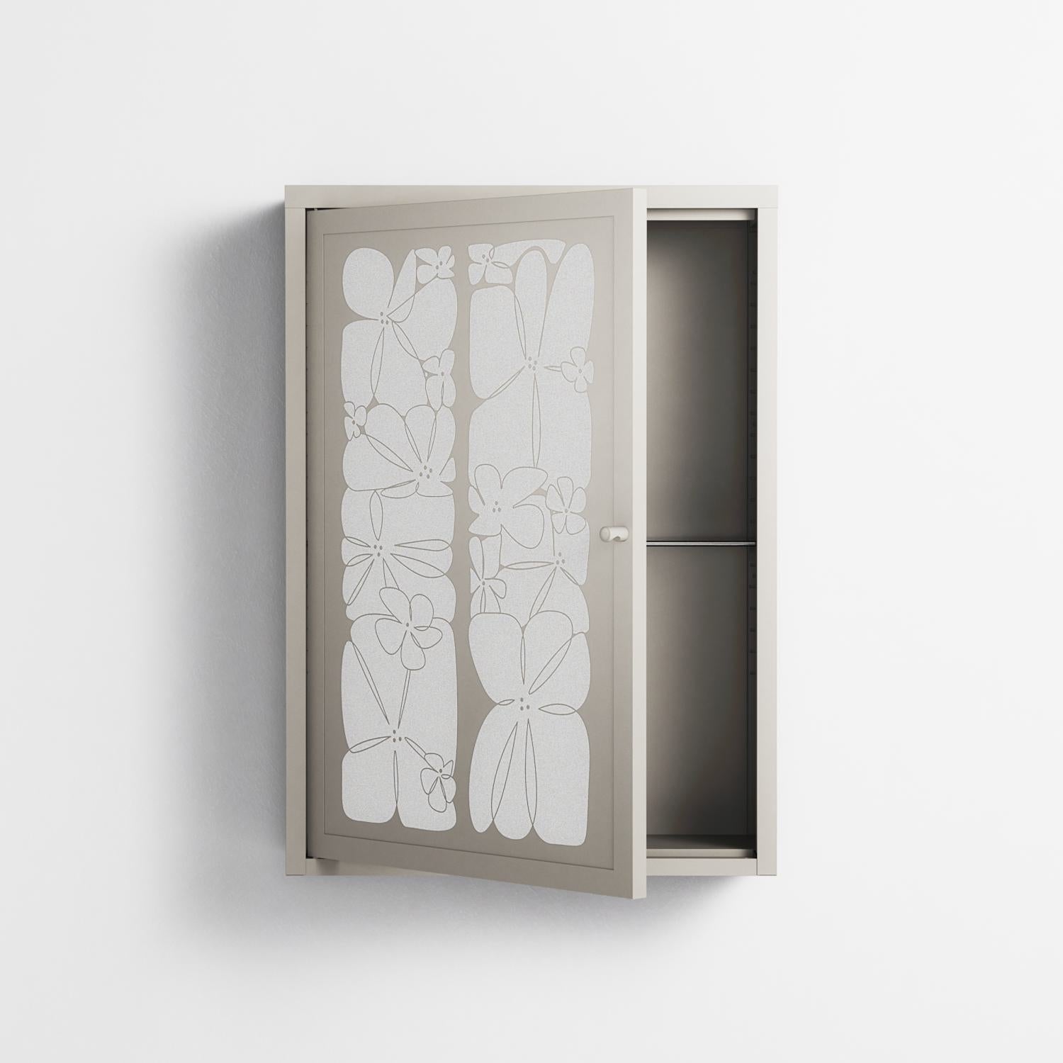 White Flowers - Wall Cabinet - Konrad Blaszczyk - Pebble - Overlay Metal