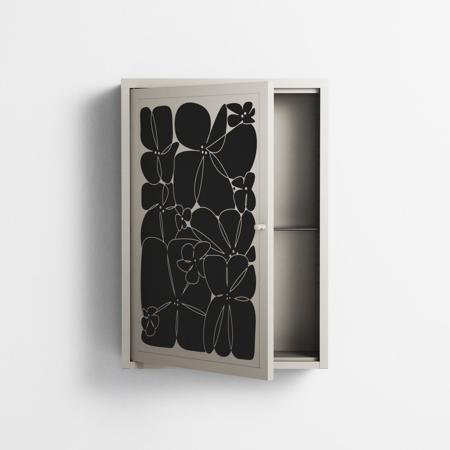 Black Flower - Wall Cabinet - Konrad Blaszczyk - Pebble - Overlay Metal