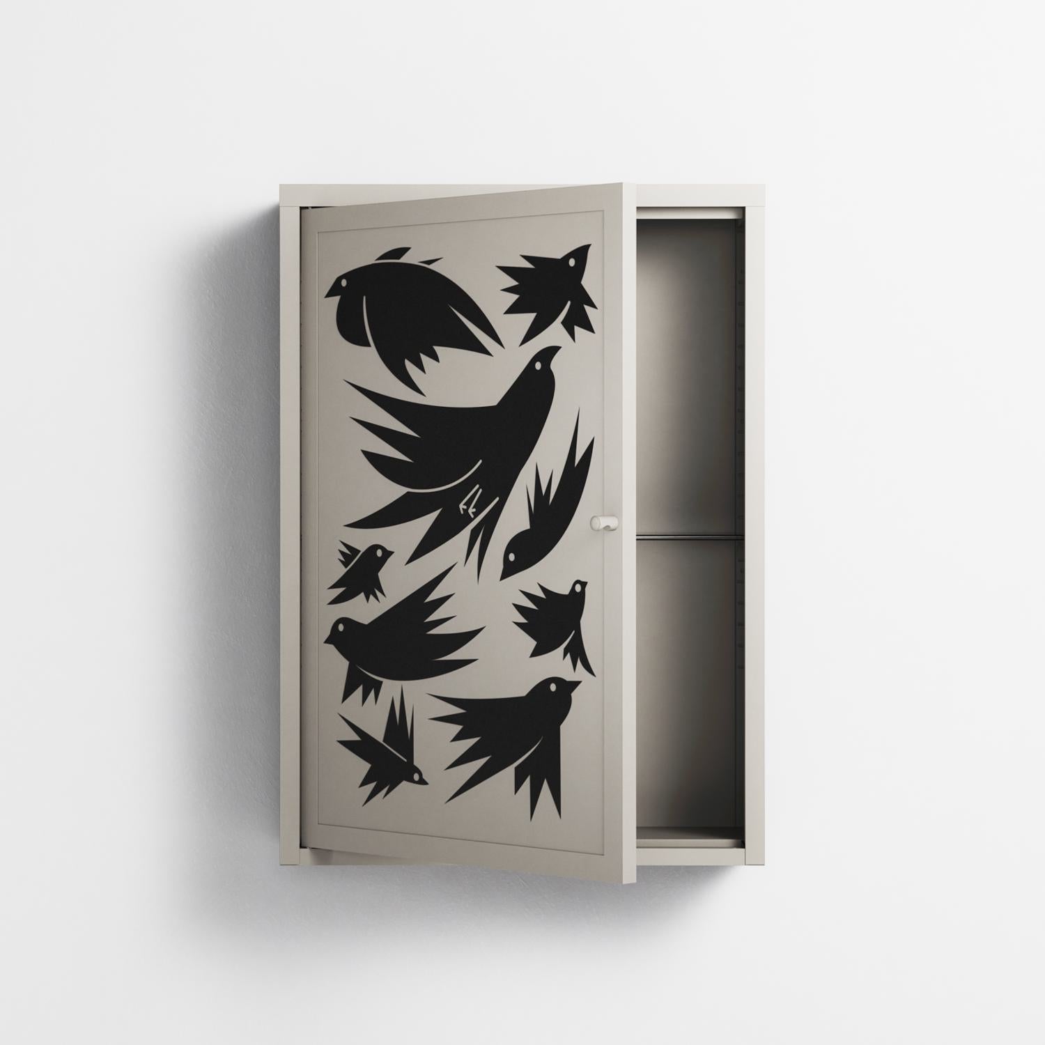 Black Birds - Wall Cabinet - Konrad Blaszczyk - Pebble - Overlay Metal