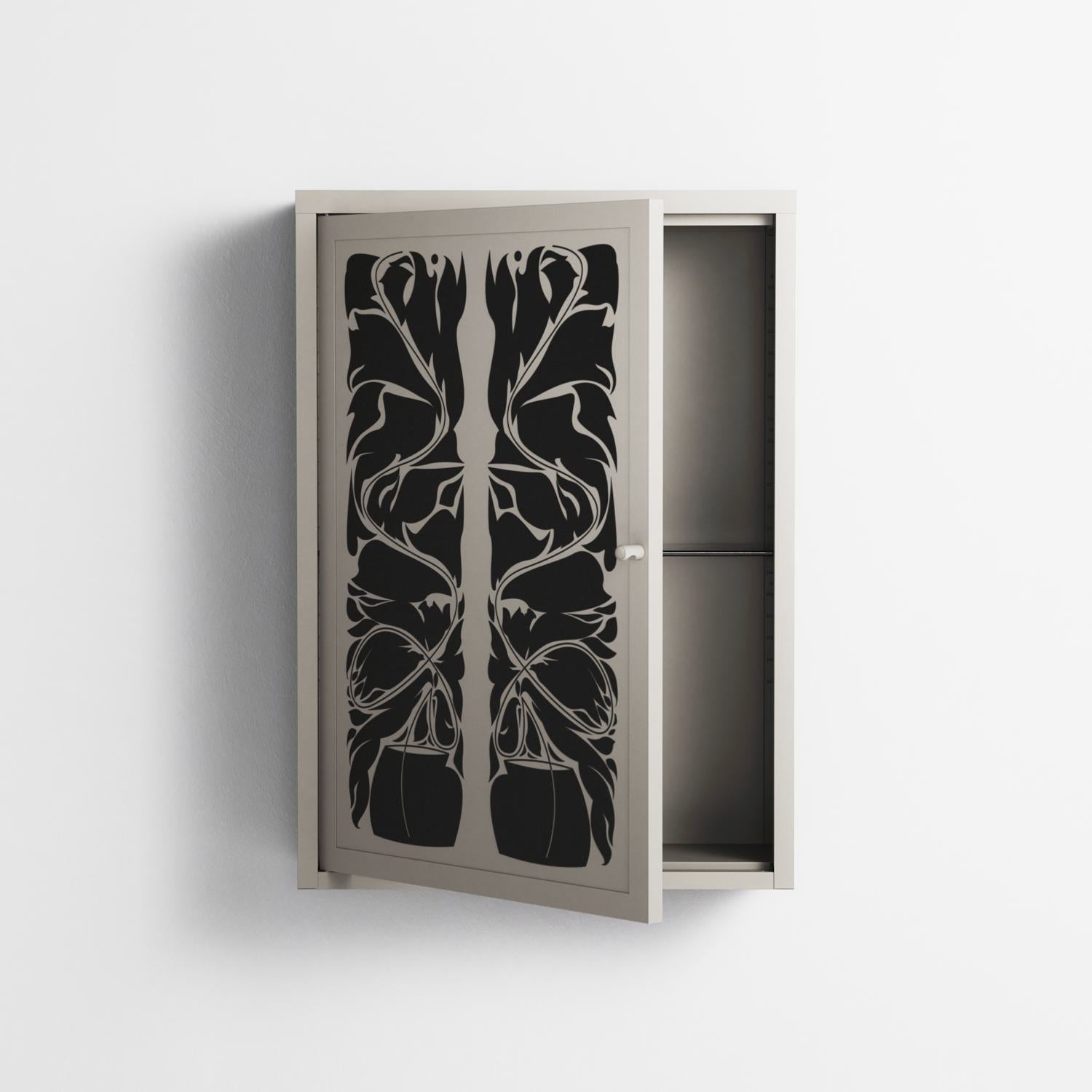 Black Potted Plant - Wall Cabinet - Konrad Blaszczyk - Pebble - Overlay Metal