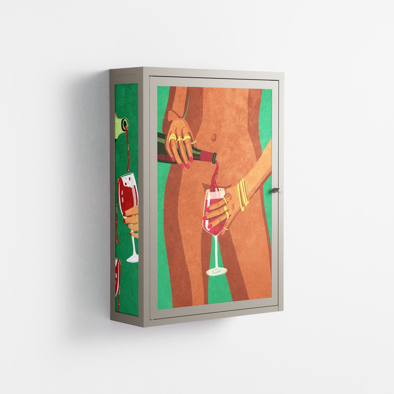Wine And Me - Wall Cabinet - Raissa Oltmanns - Pebble - Overlay Metal