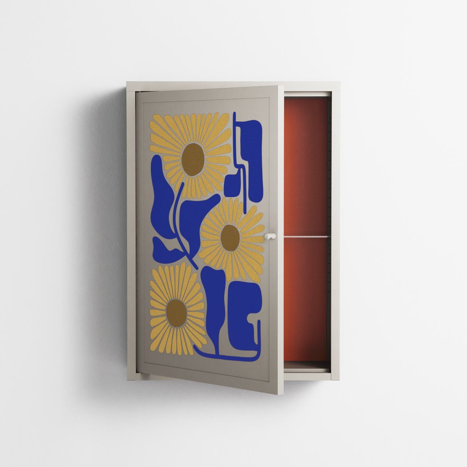 Sunflowers - Wall Cabinet - Sandra Hutter - Pebble - Overlay Metal