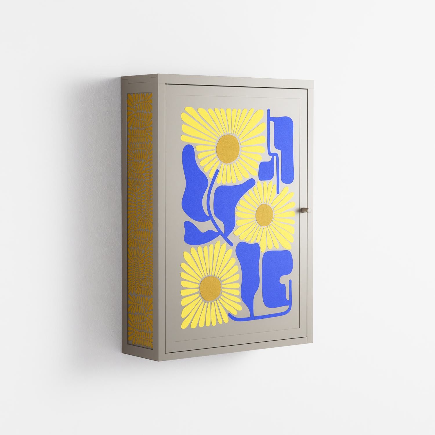 Sunflowers - Wall Cabinet - Sandra Hutter - Pebble - Overlay Metal