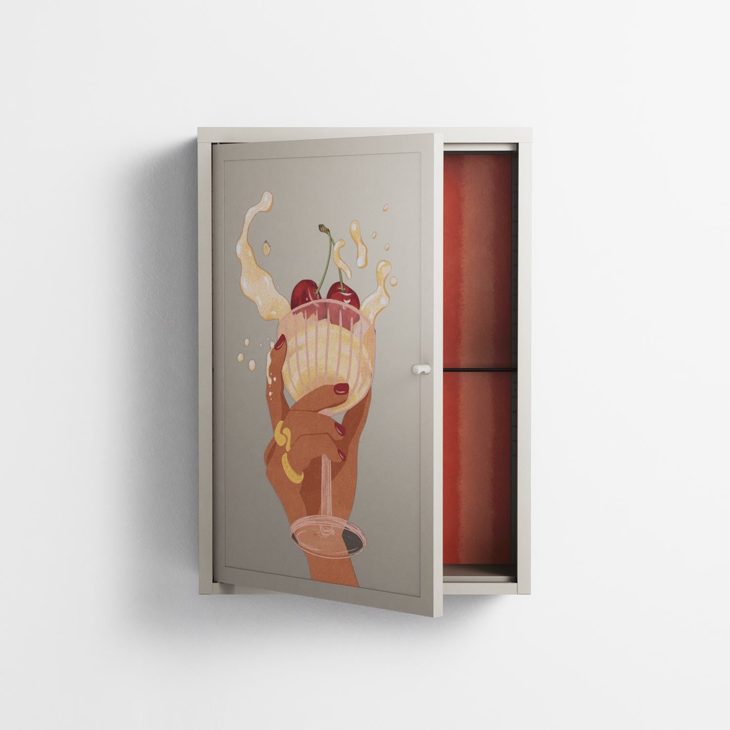 Drink And Cherries - Wall Cabinet - Raissa Oltmanns - Pebble - Overlay Metal