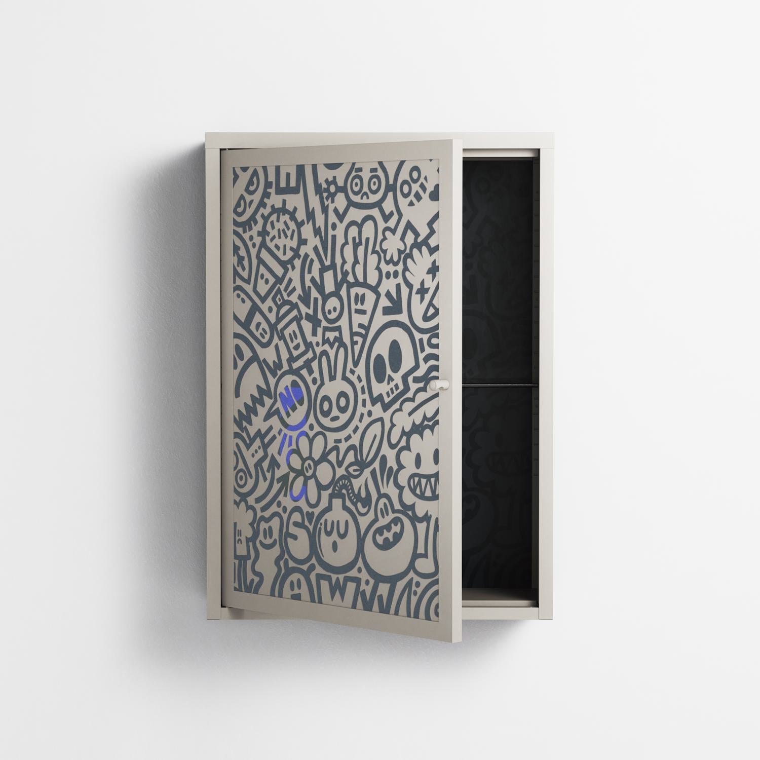 Thick Lines Good Times - Wall Cabinet - Craig Watkins - Pebble - Overlay Metal