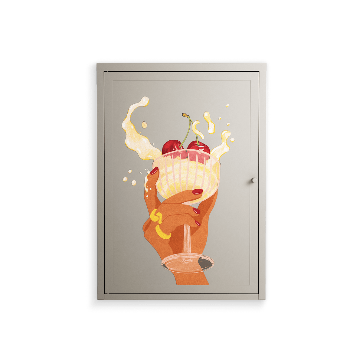 Drink And Cherries - Wall Cabinet - Raissa Oltmanns - Pebble - Overlay Metal