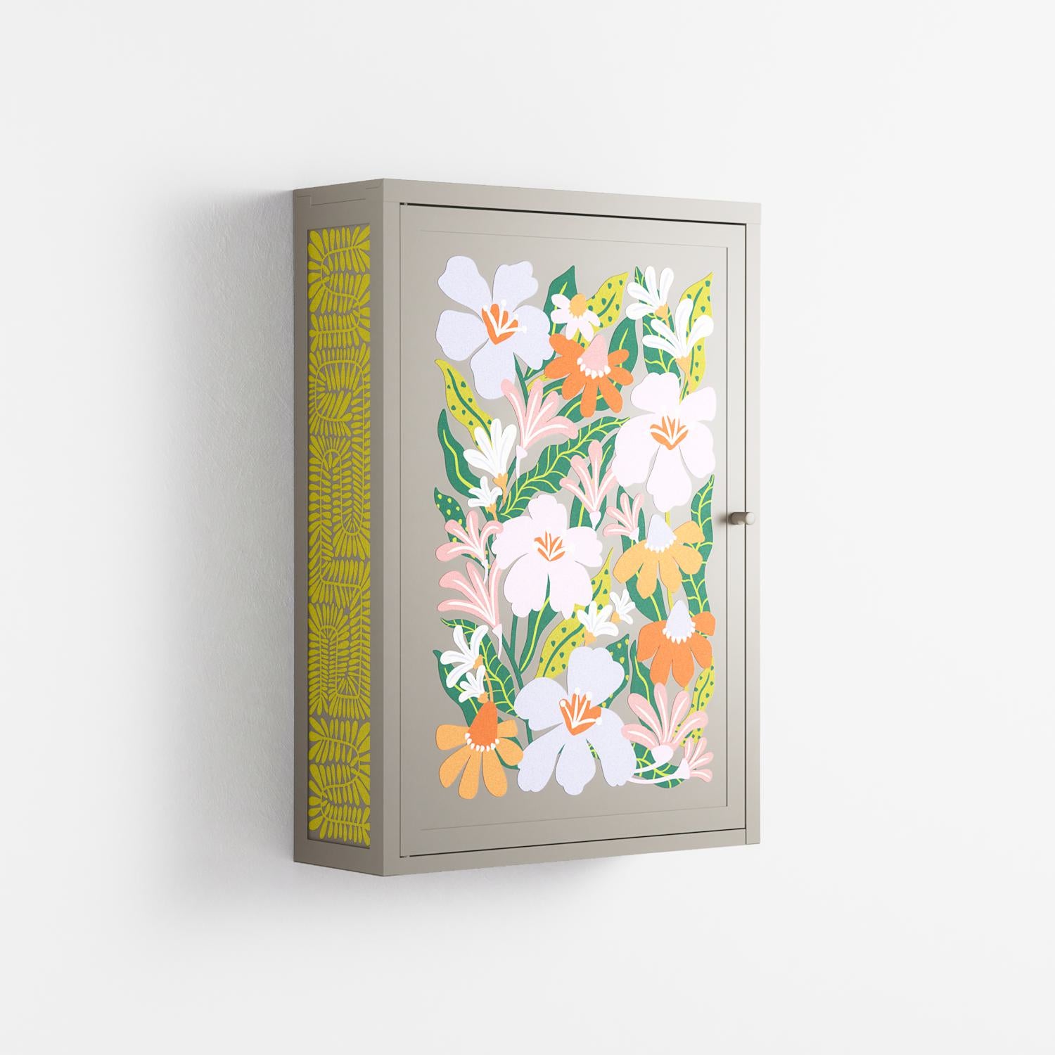 Floral Delight - Wall Cabinet - Sandra Hutter - Pebble - Overlay Metal