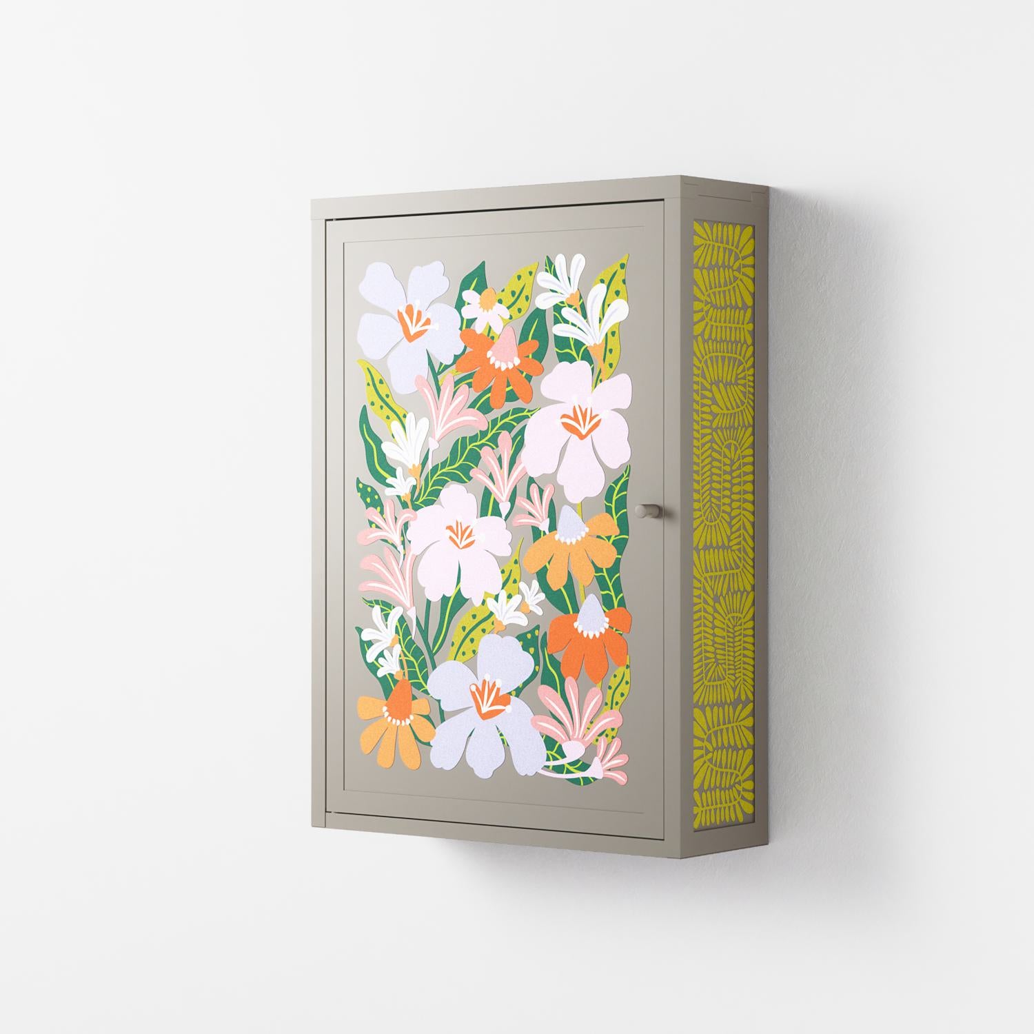Floral Delight - Wall Cabinet - Sandra Hutter - Pebble - Overlay Metal