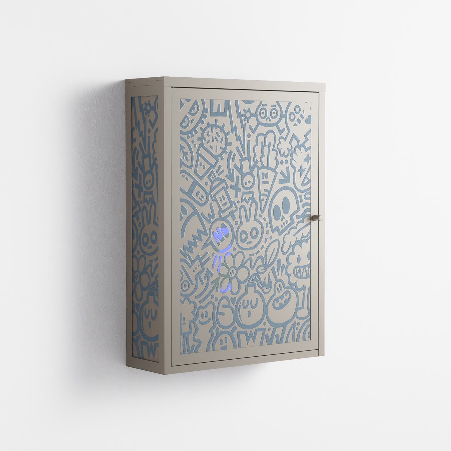 Thick Lines Good Times - Wall Cabinet - Craig Watkins - Pebble - Overlay Metal