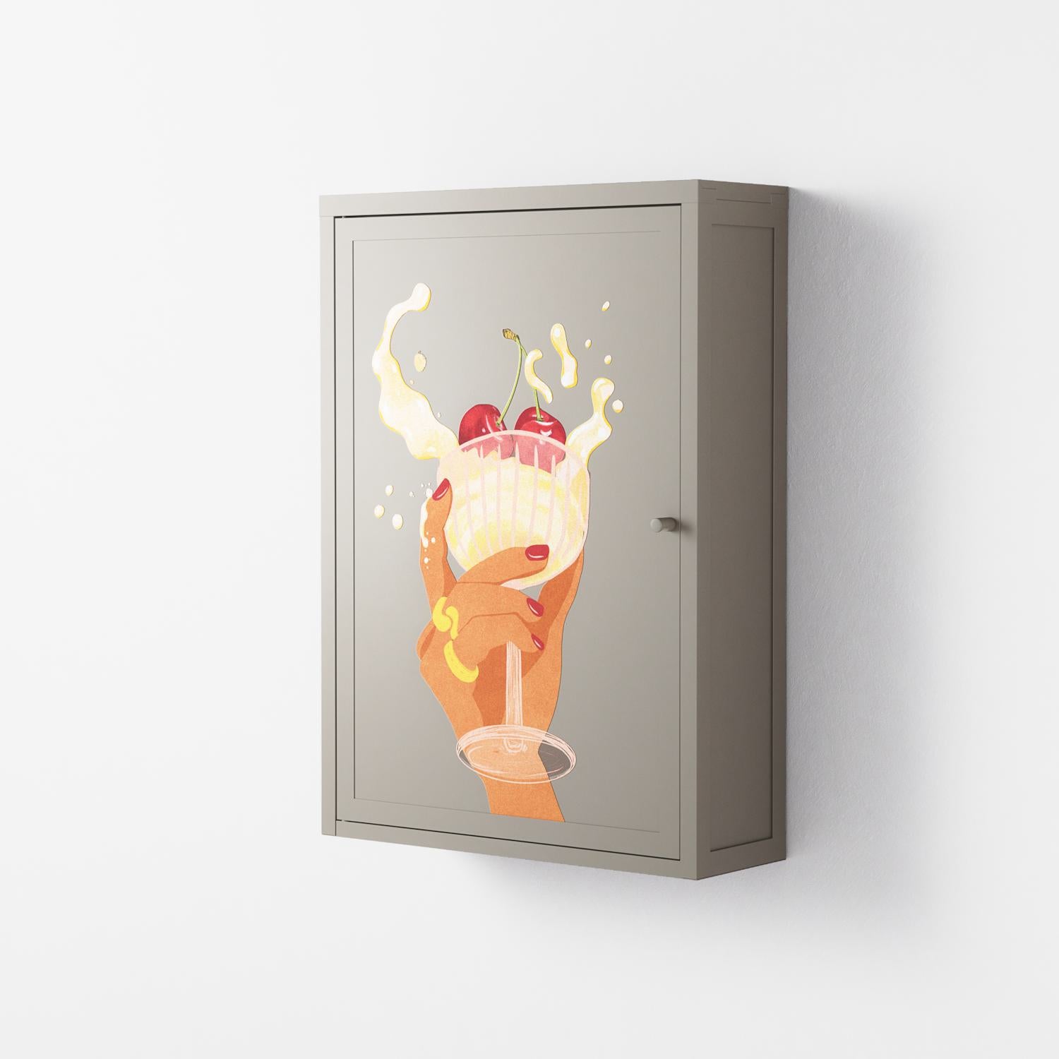 Drink And Cherries - Wall Cabinet - Raissa Oltmanns - Pebble - Overlay Metal