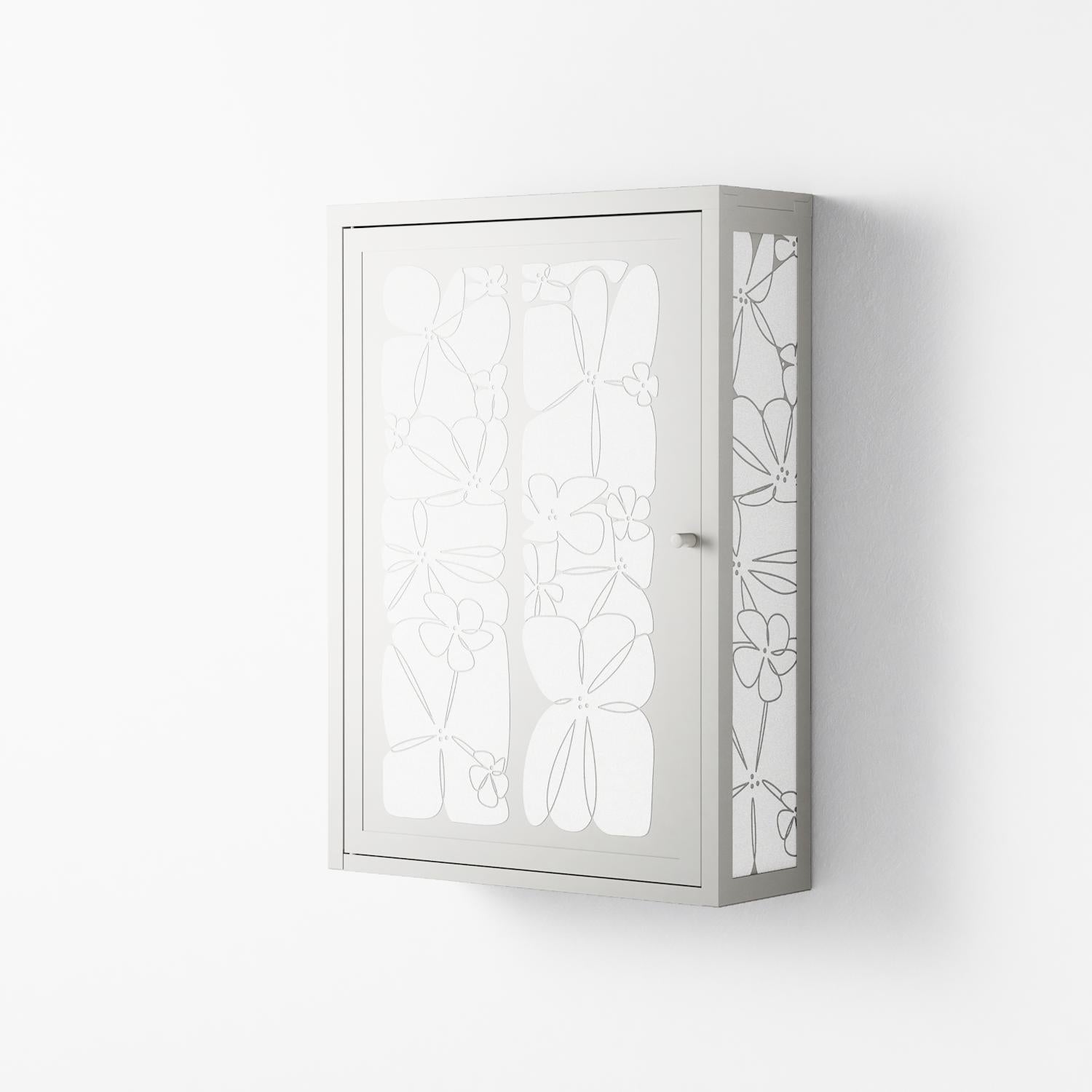 White Flowers - Wall Cabinet - Konrad Blaszczyk - Chalk - Overlay Metal
