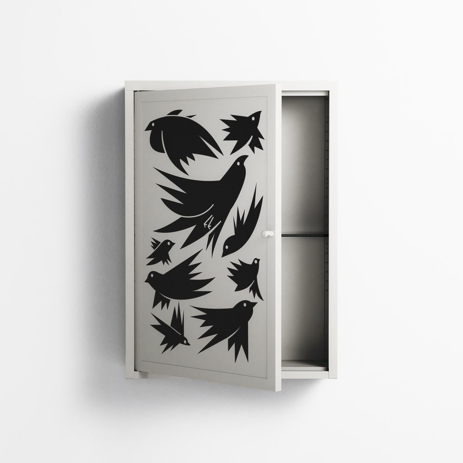 Black Birds - Wall Cabinet - Konrad Blaszczyk - Chalk - Overlay Metal