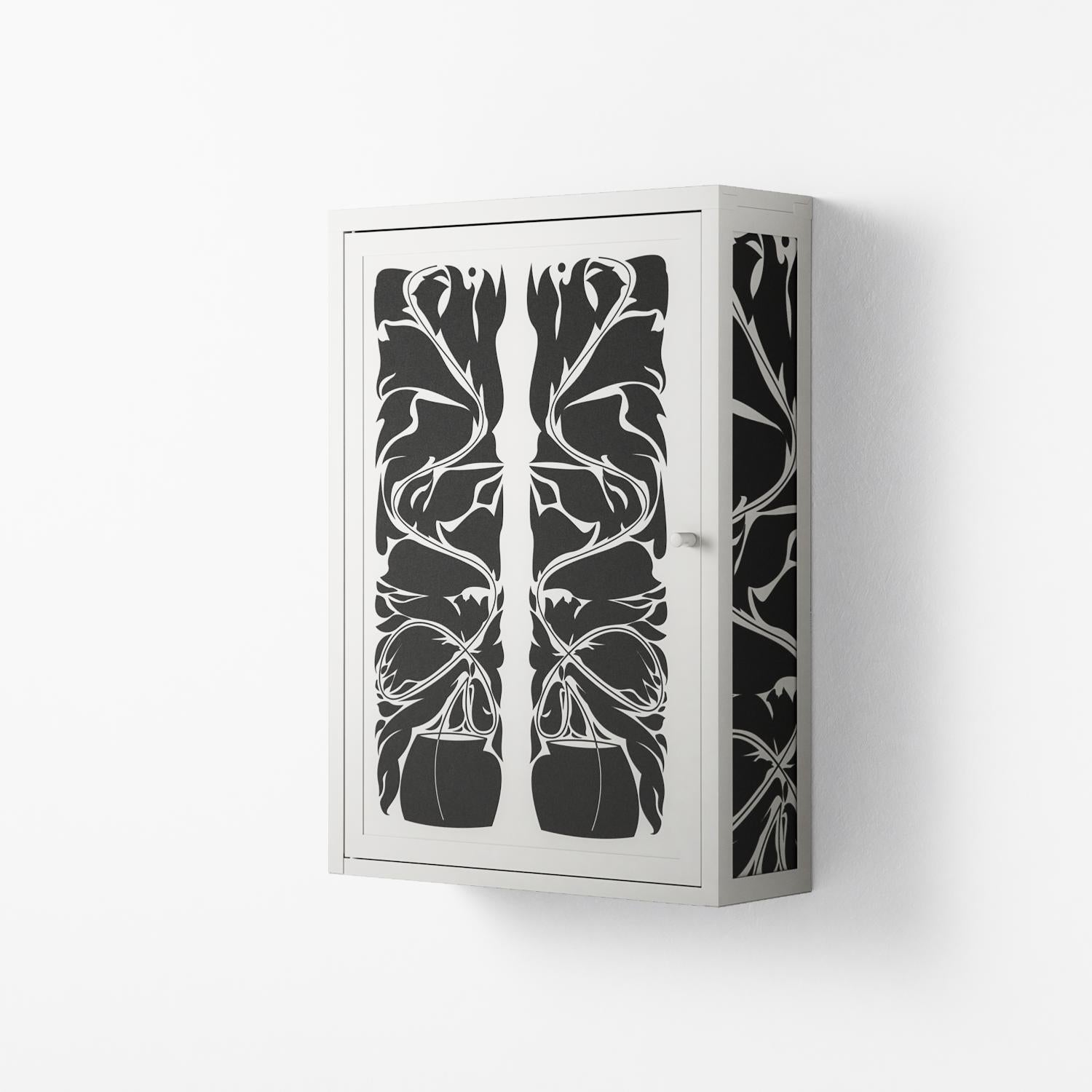 Black Potted Plant - Wall Cabinet - Konrad Blaszczyk - Chalk - Overlay Metal