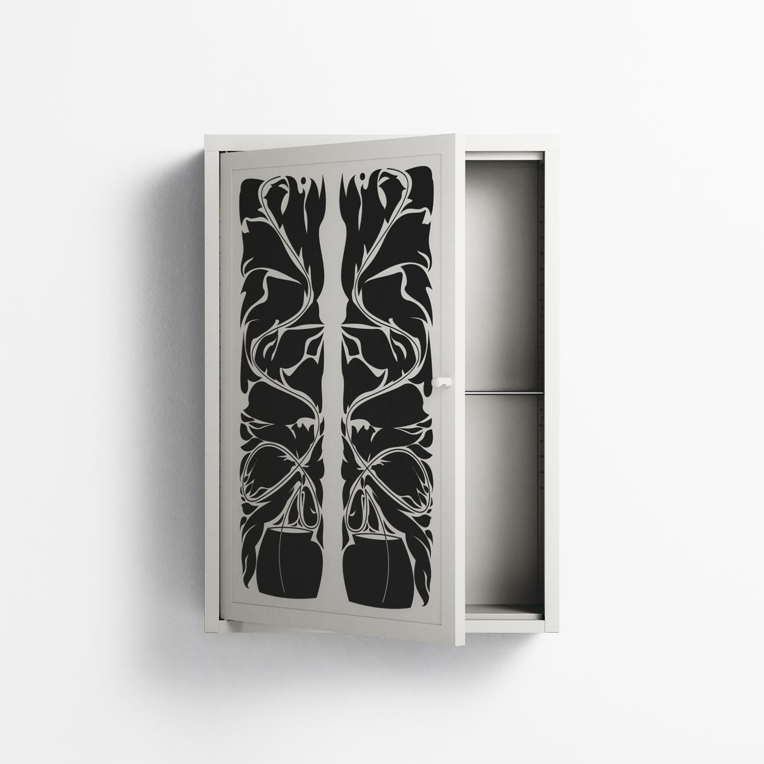 Black Potted Plant - Wall Cabinet - Konrad Blaszczyk - Chalk - Overlay Metal
