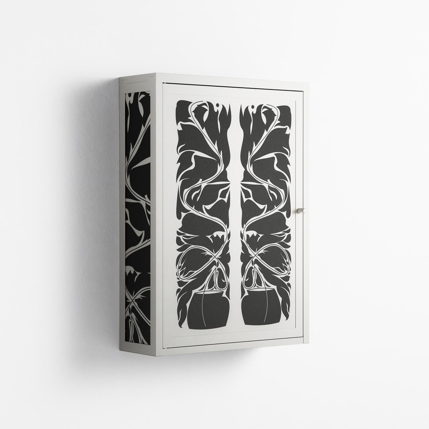 Black Potted Plant - Wall Cabinet - Konrad Blaszczyk - Chalk - Overlay Metal