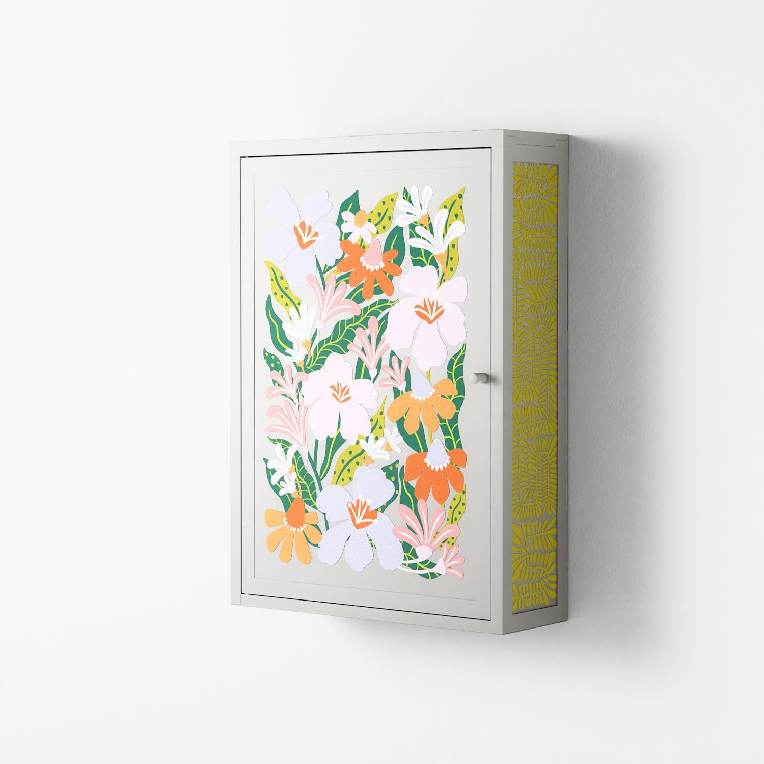 Floral Delight - Wall Cabinet - Sandra Hutter - Chalk - Overlay Metal