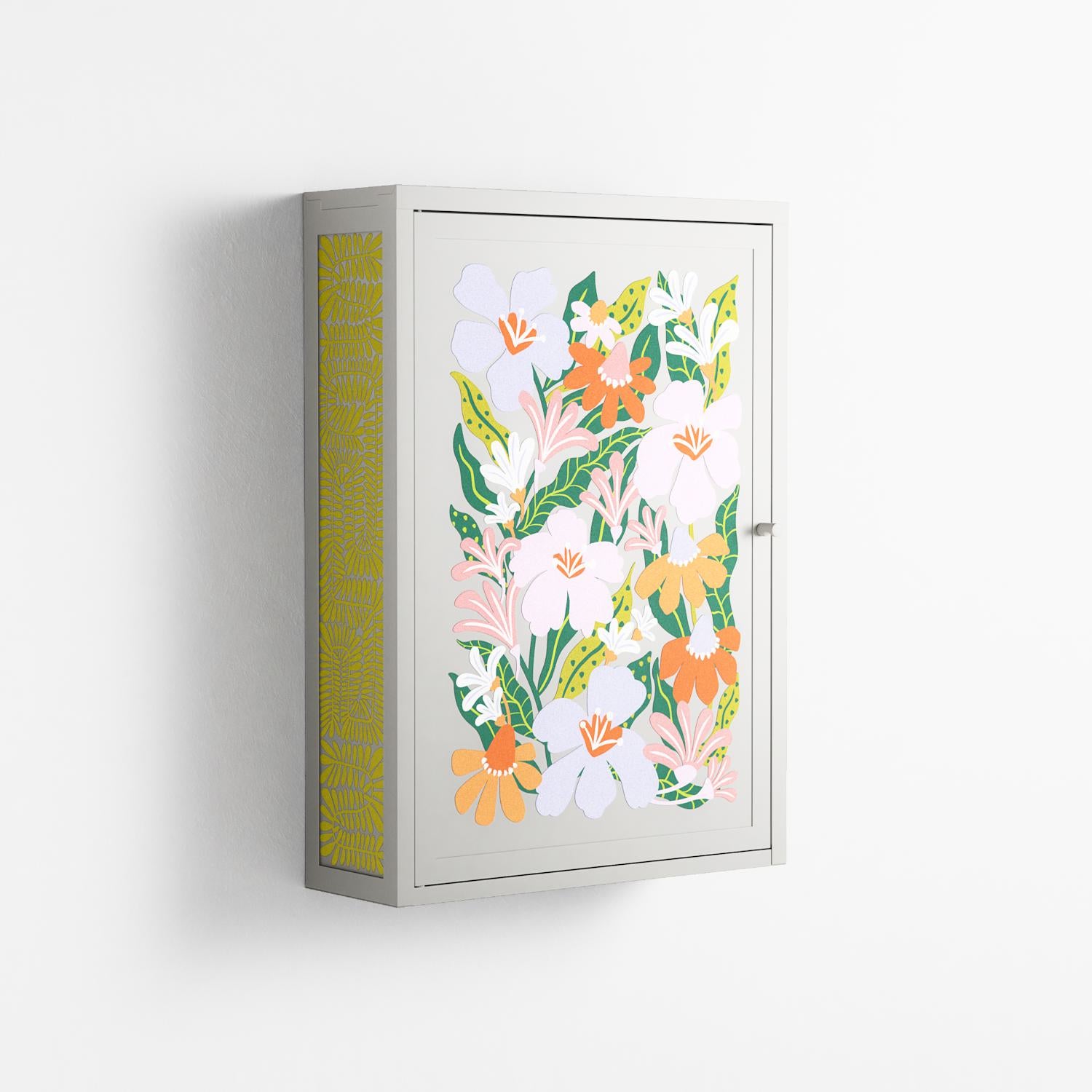 Floral Delight - Wall Cabinet - Sandra Hutter - Chalk - Overlay Metal