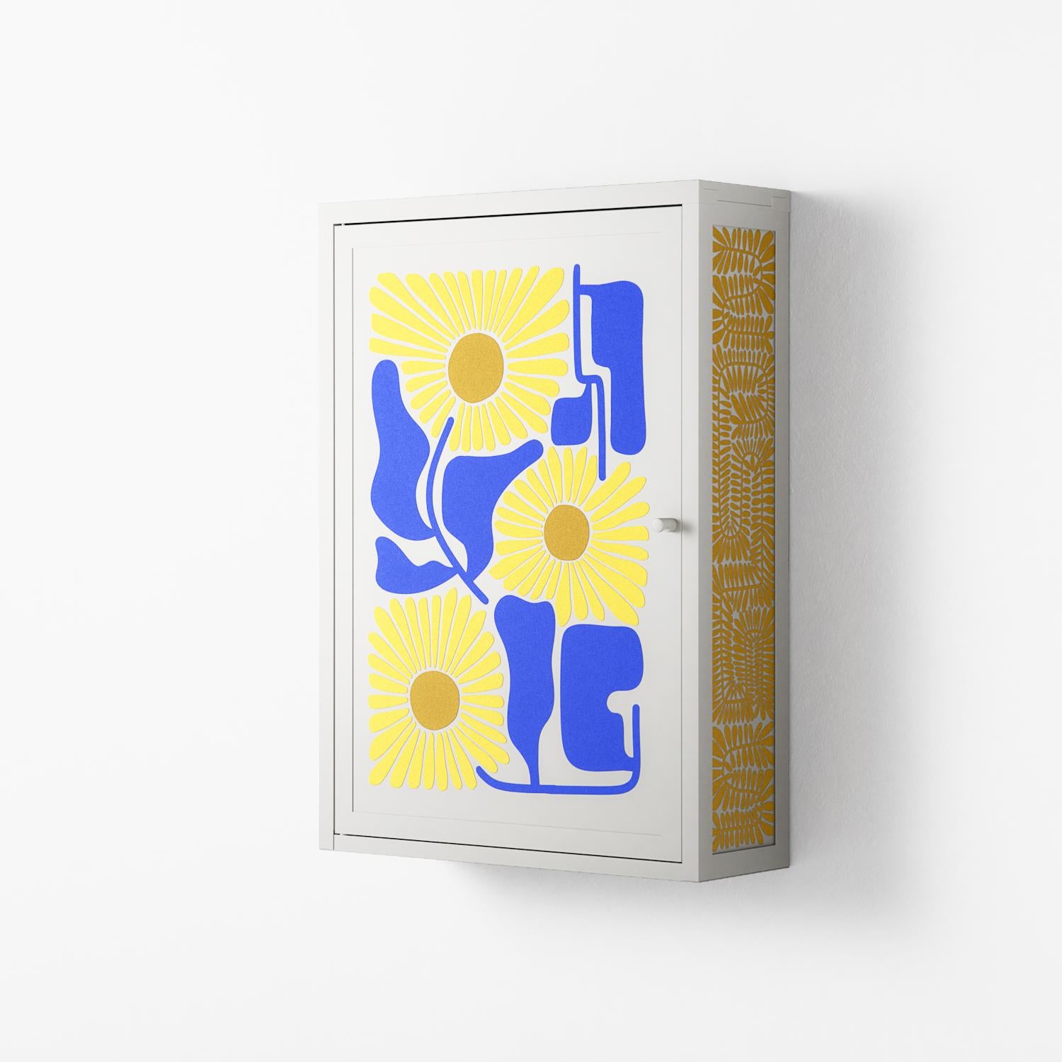 Sunflowers - Wall Cabinet - Sandra Hutter - Chalk - Overlay Metal
