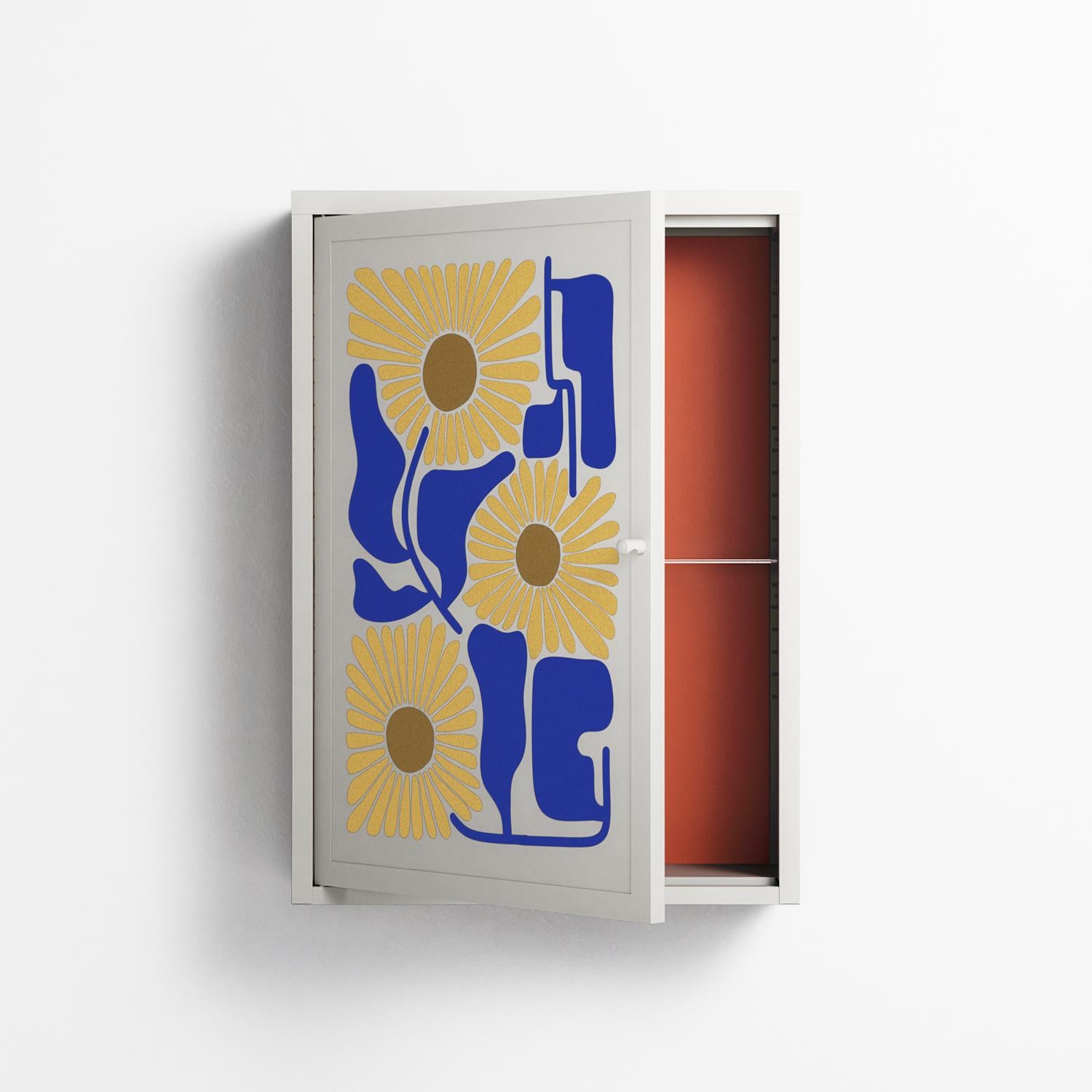 Sunflowers - Wall Cabinet - Sandra Hutter - Chalk - Overlay Metal