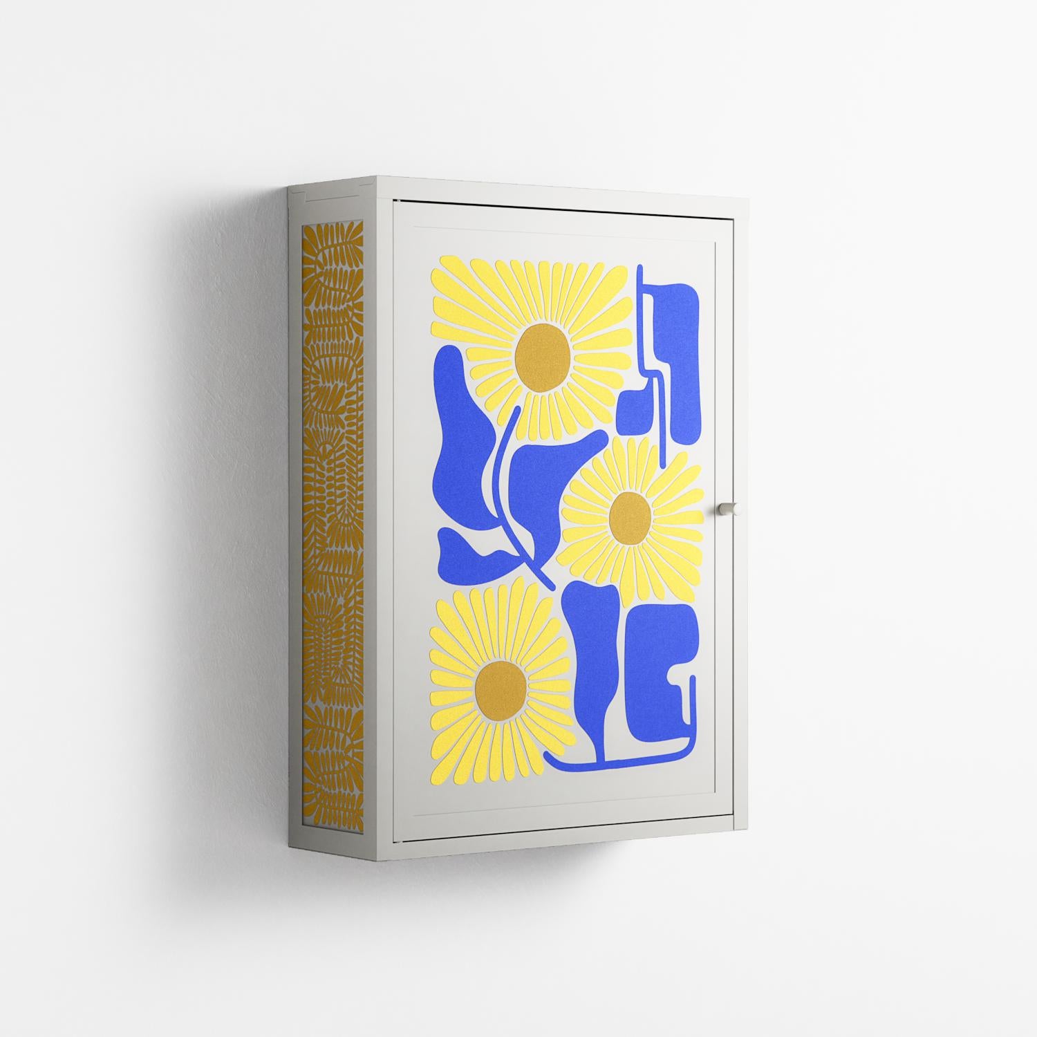Sunflowers - Wall Cabinet - Sandra Hutter - Chalk - Overlay Metal