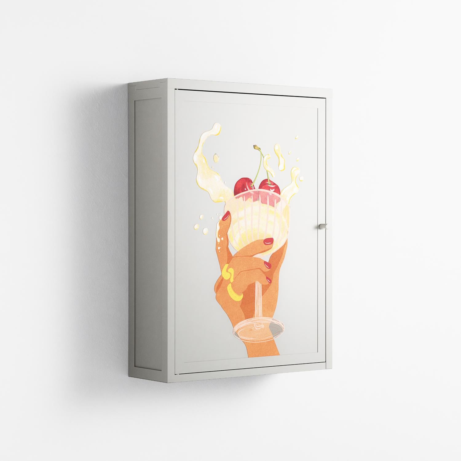 Drink And Cherries - Wall Cabinet - Raissa Oltmanns - Chalk - Overlay Metal