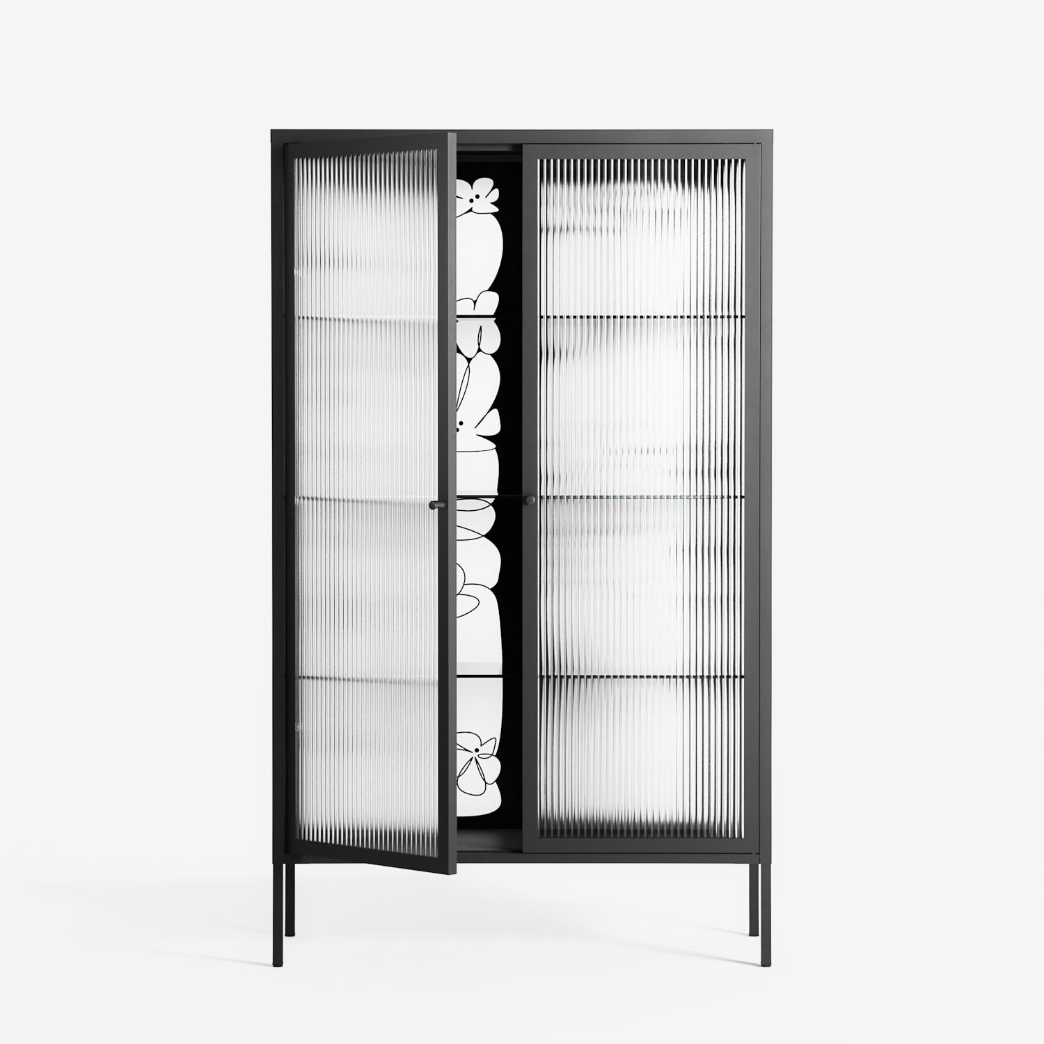 White Flowers - Cabinet - Konrad Blaszczyk - Antracite - Reeded glass