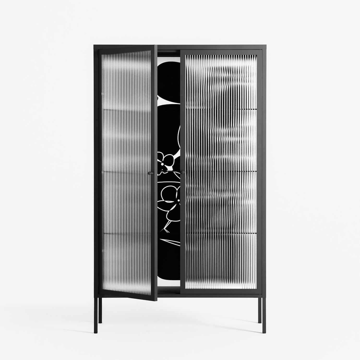 Black Flower - Cabinet - Konrad Blaszczyk - Antracite - Reeded glass