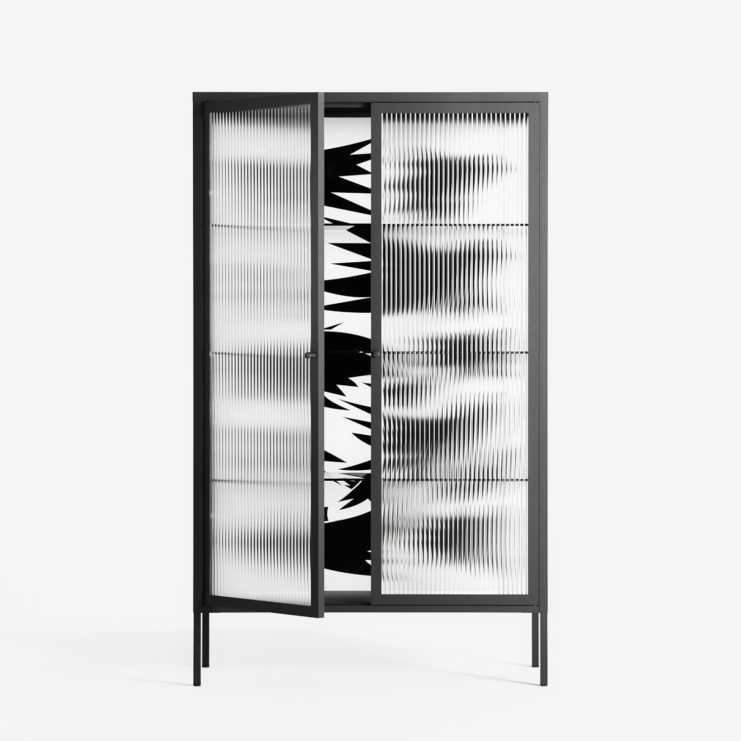 Black Birds - Cabinet - Konrad Blaszczyk - Antracite - Reeded glass