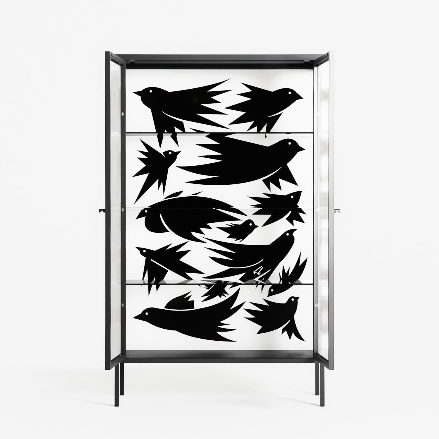 Black Birds - Cabinet - Konrad Blaszczyk - Antracite - Reeded glass