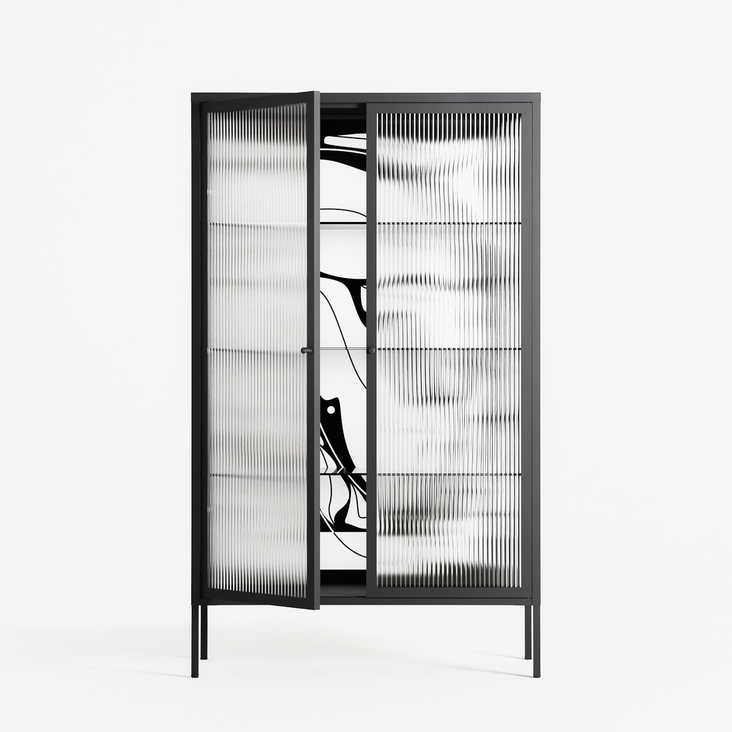 White Potted Plant - Cabinet - Konrad Blaszczyk - Antracite - Reeded glass