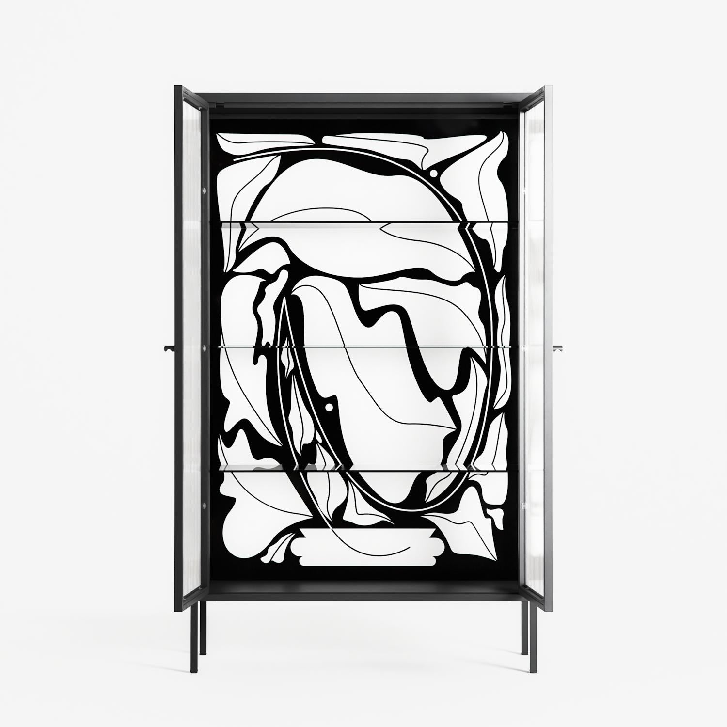 White Potted Plant - Cabinet - Konrad Blaszczyk - Antracite - Reeded glass