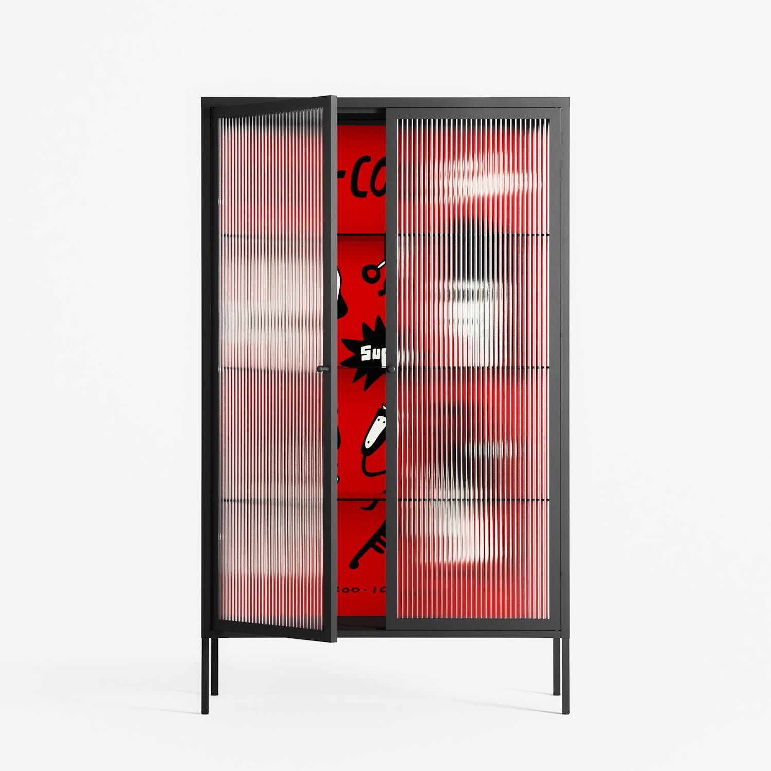 Cool Cool Salon Red - Cabinet - Aley Wild - Antracite - Reeded glass