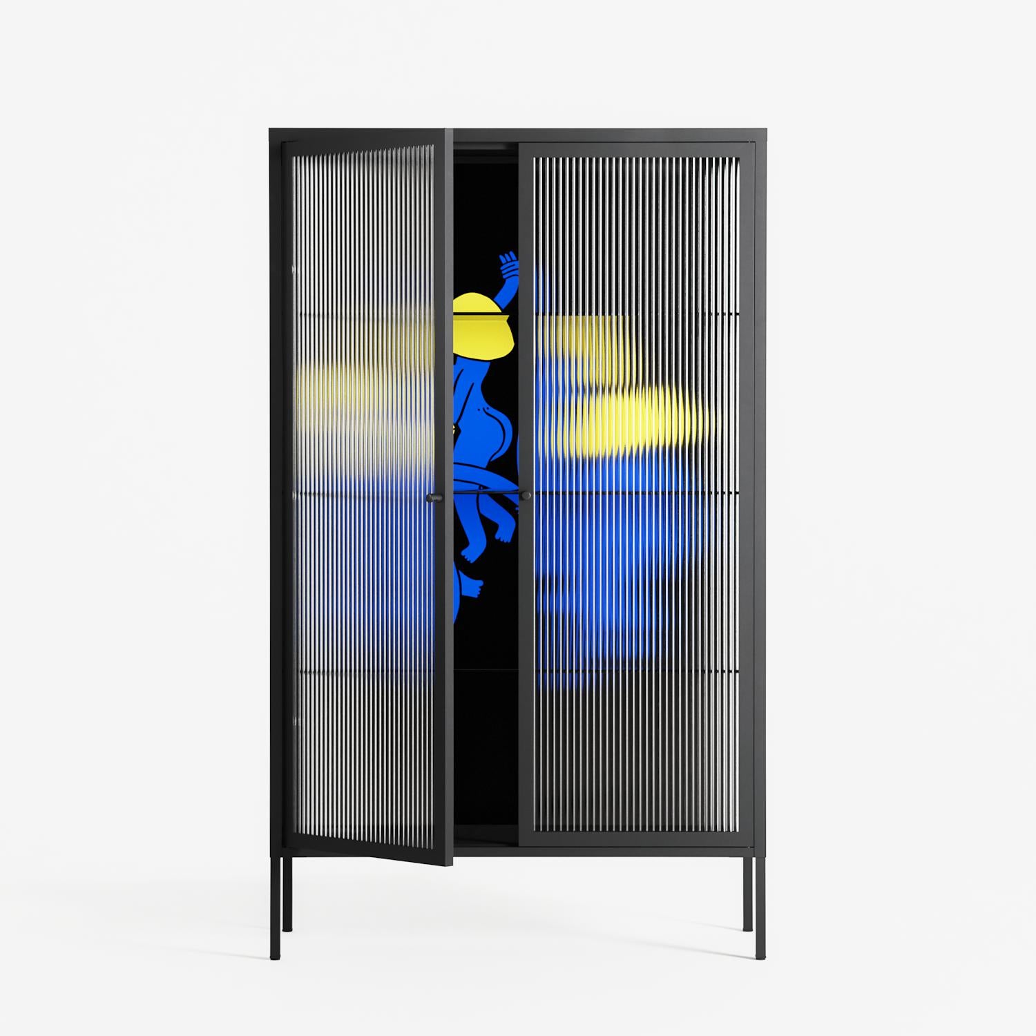 Mushroom Dance Blue - Cabinet - Aley Wild - Antracite - Reeded glass