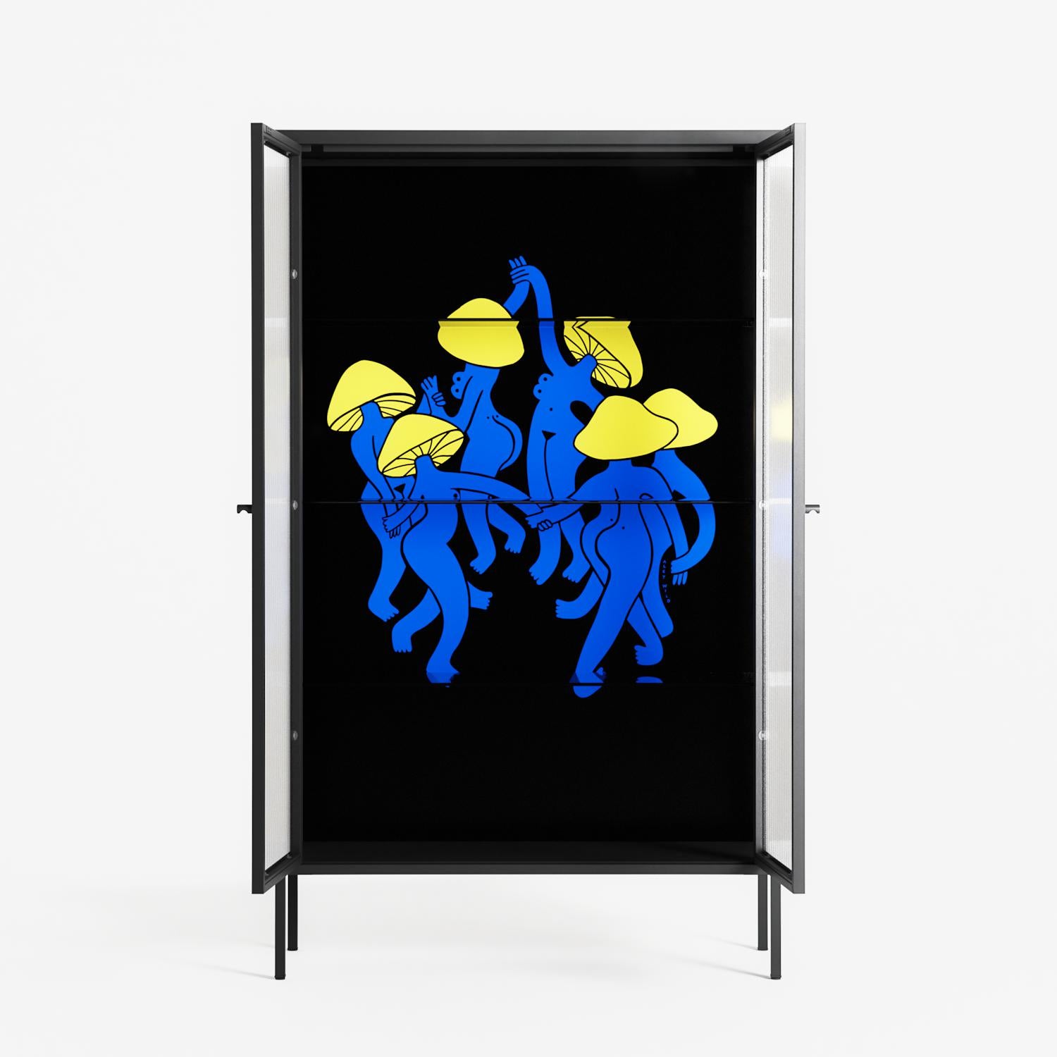 Mushroom Dance Blue - Cabinet - Aley Wild - Antracite - Reeded glass