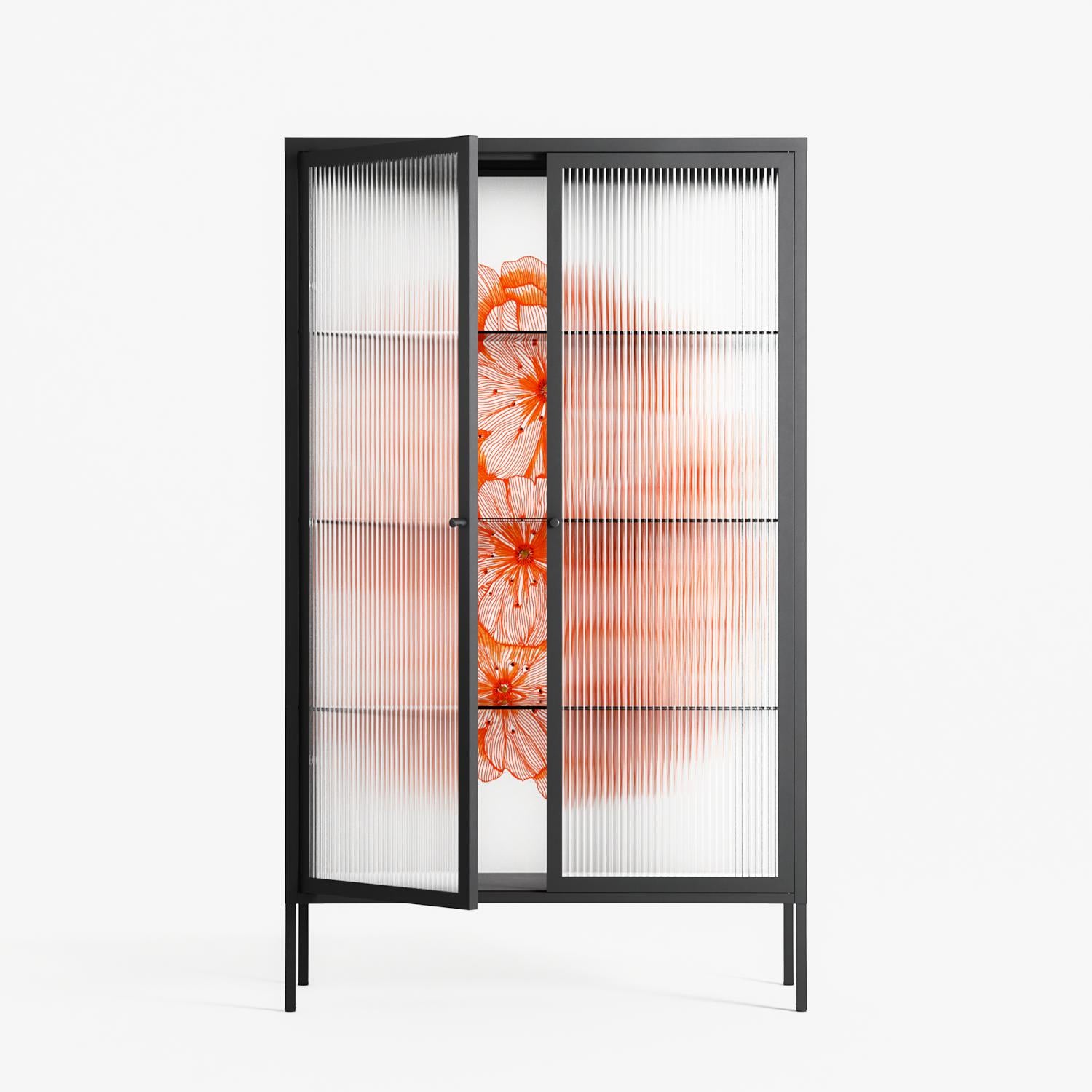 Orange Flowers 1 - Cabinet - Katie O’Shea - Antracite - Reeded glass