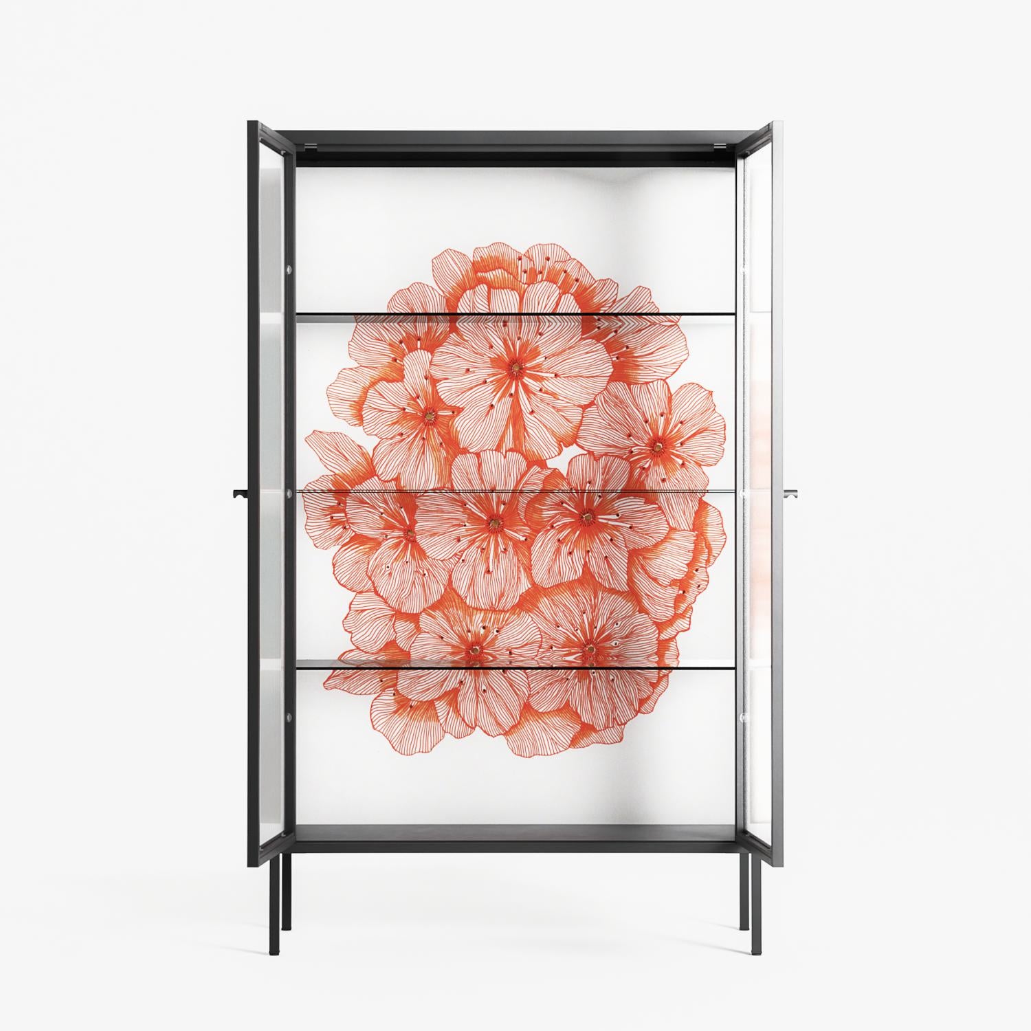 Orange Flowers 1 - Cabinet - Katie O’Shea - Antracite - Reeded glass
