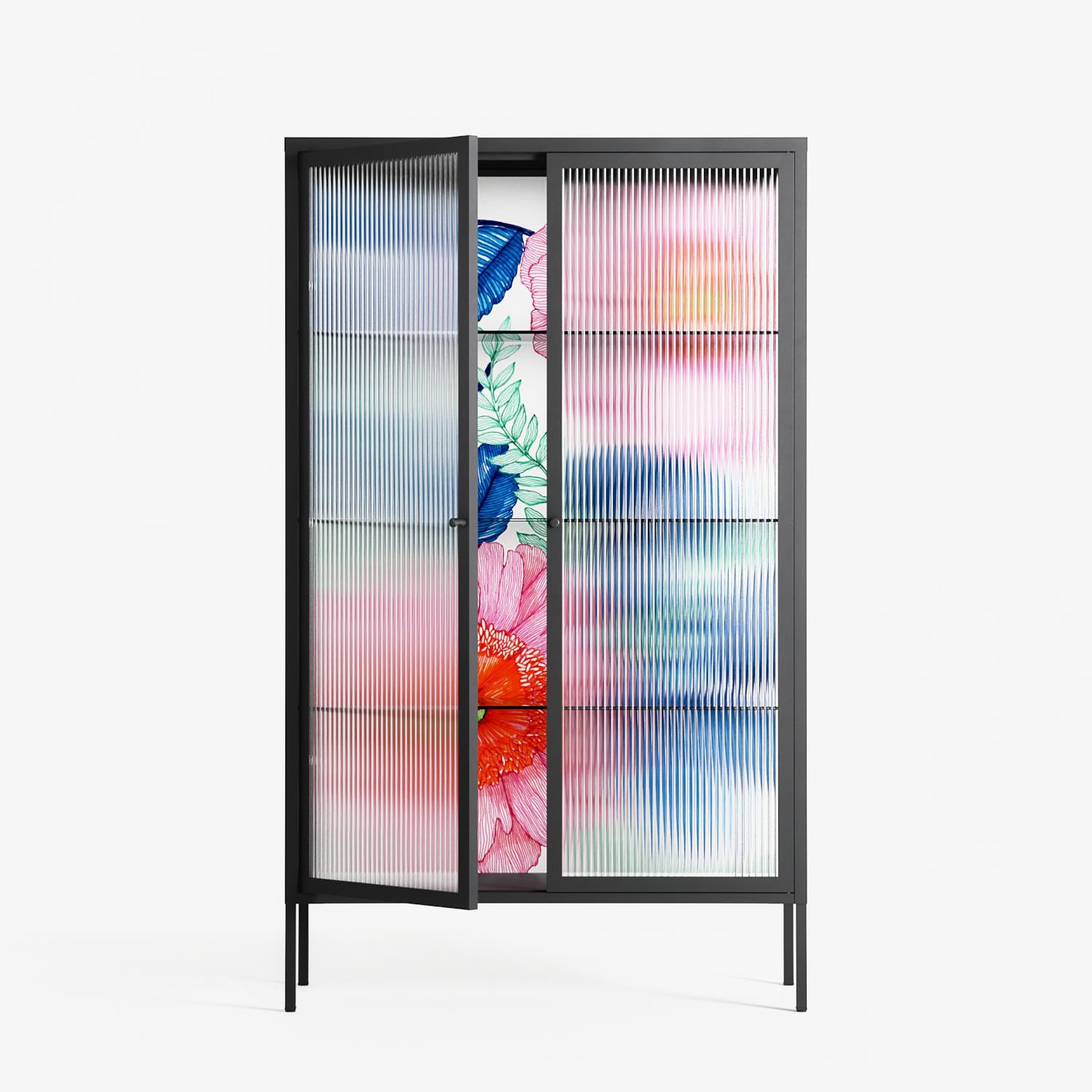 Pink Anemones - Cabinet - Katie O’Shea - Antracite - Reeded glass
