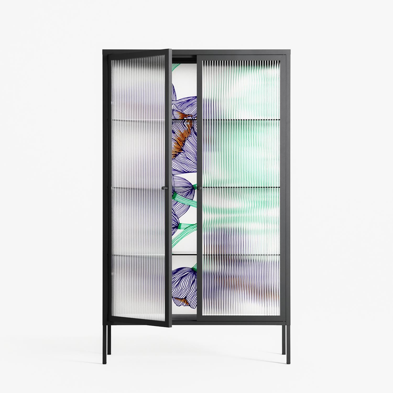 Tulips Purple - Cabinet - Katie O’Shea - Antracite - Reeded glass