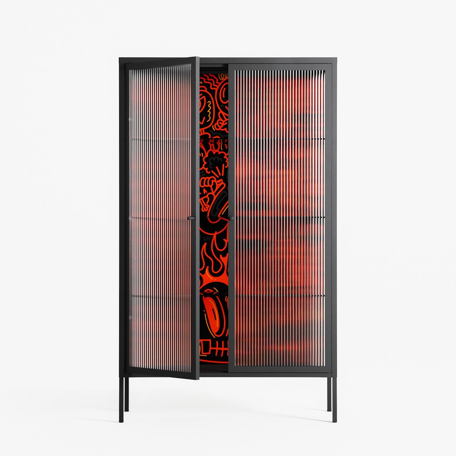Wottosque Red - Cabinet - Craig Watkins - Antracite - Reeded glass