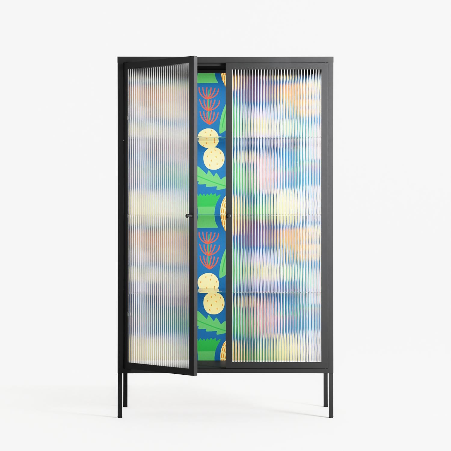 Shapes Blue - Cabinet - Lydia Greaves - Antracite - Reeded glass
