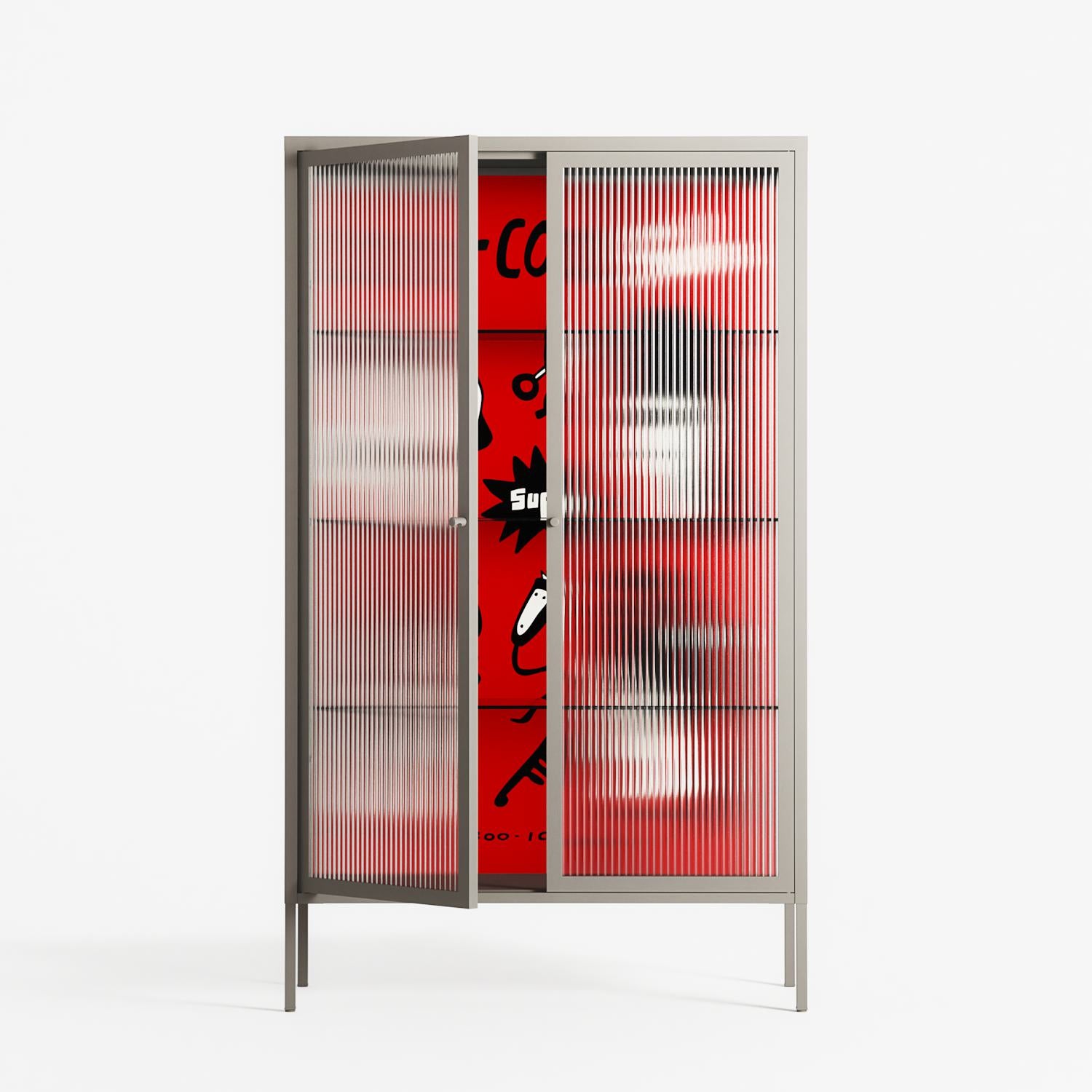 Cool Cool Salon Red - Cabinet - Aley Wild - Pebble - Reeded glass