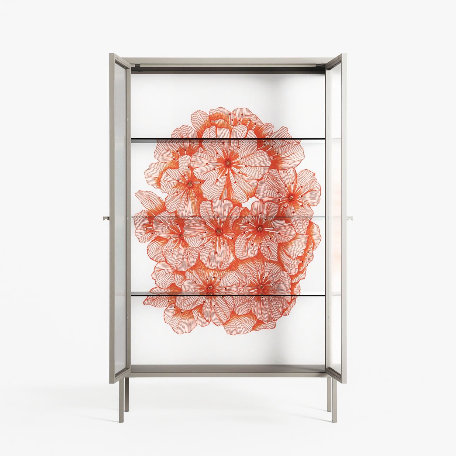 Orange Flowers 1 - Cabinet - Katie O’Shea - Pebble - Reeded glass