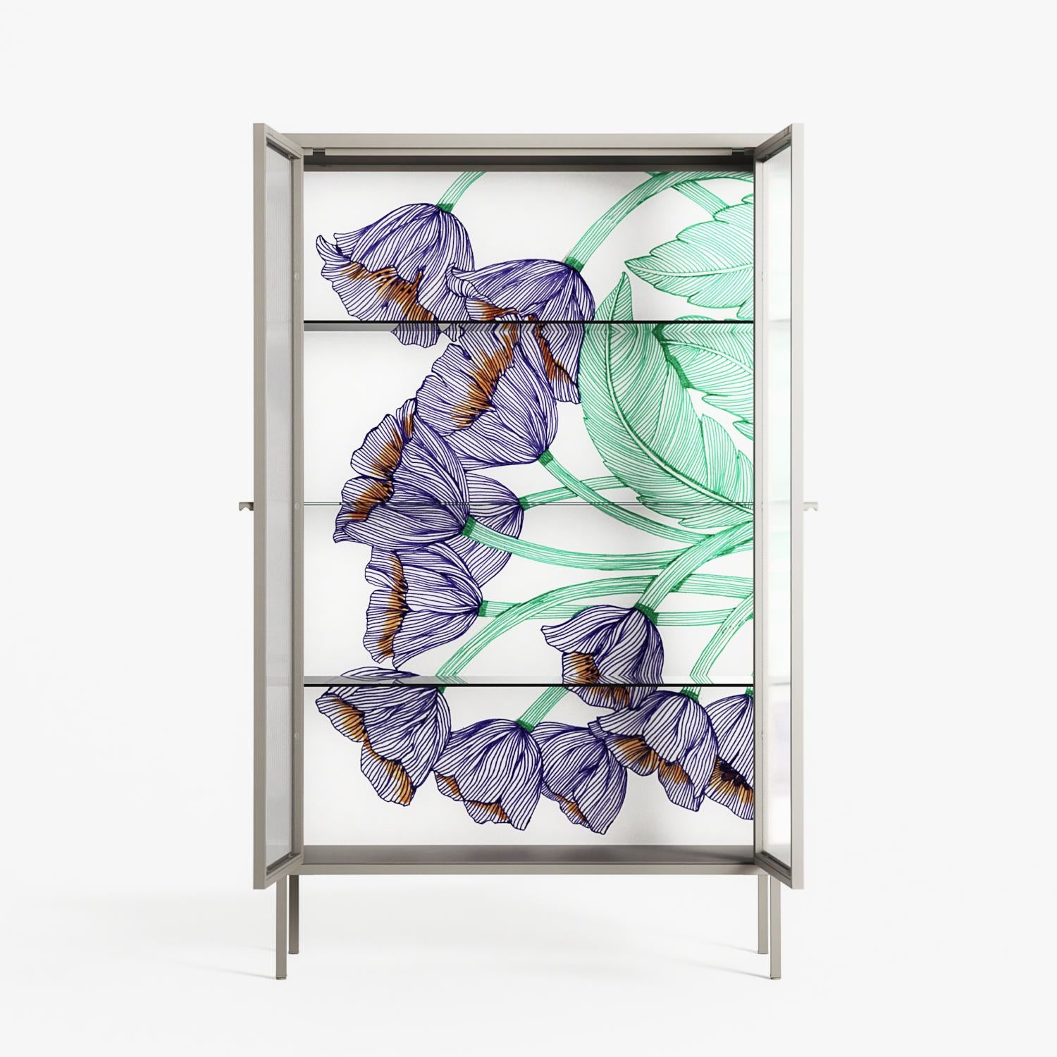 Tulips Purple - Cabinet - Katie O’Shea - Pebble - Reeded glass