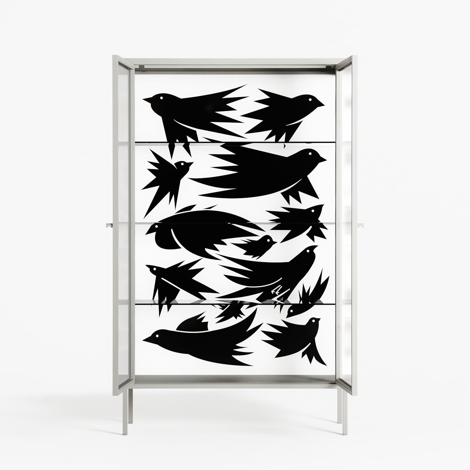 Black Birds - Cabinet - Konrad Blaszczyk - Chalk - Reeded glass