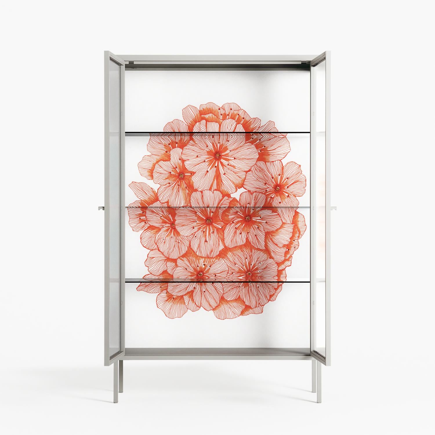Orange Flowers 1 - Cabinet - Katie O’Shea - Chalk - Reeded glass